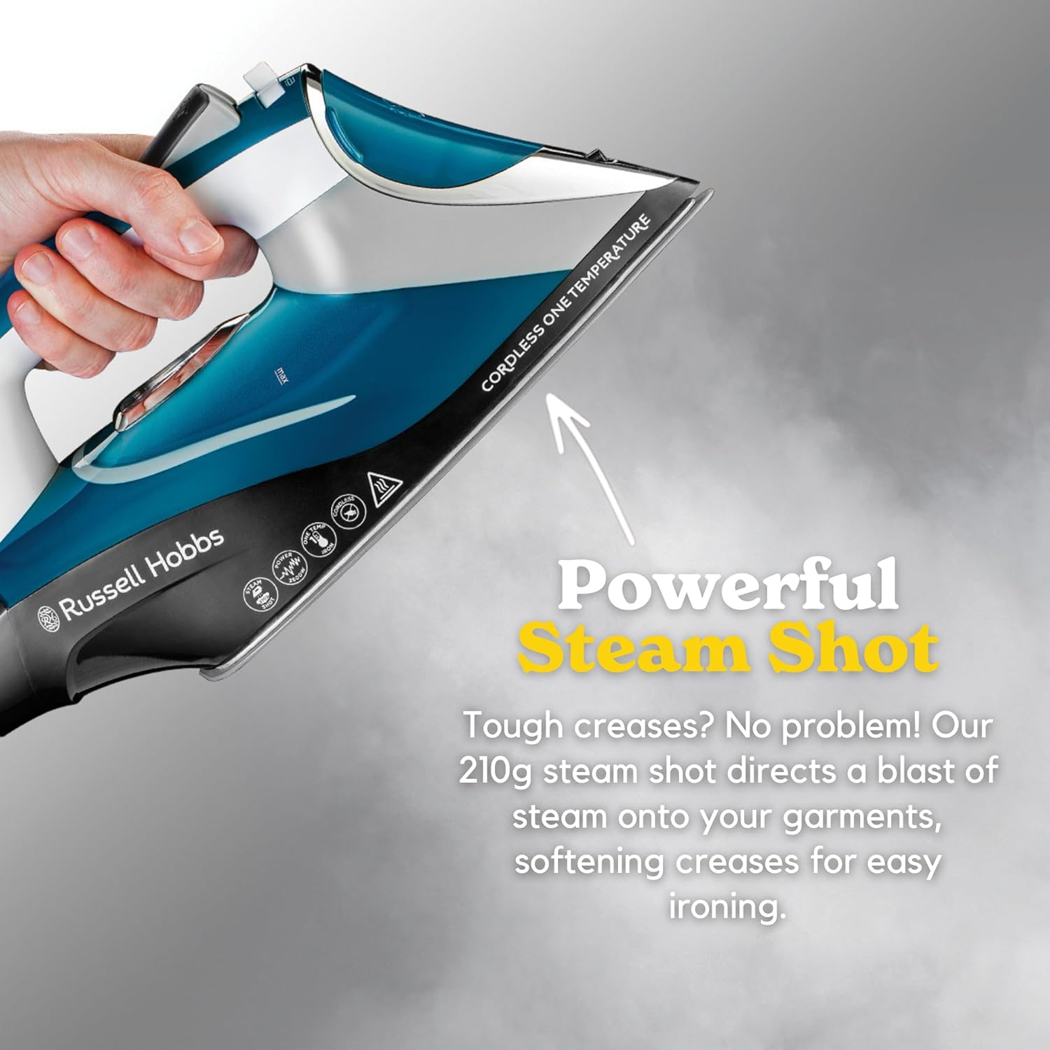 Cordless Steam Iron 2600W Ceramic Soleplate One Temp Auto Shut Off Anti Drip