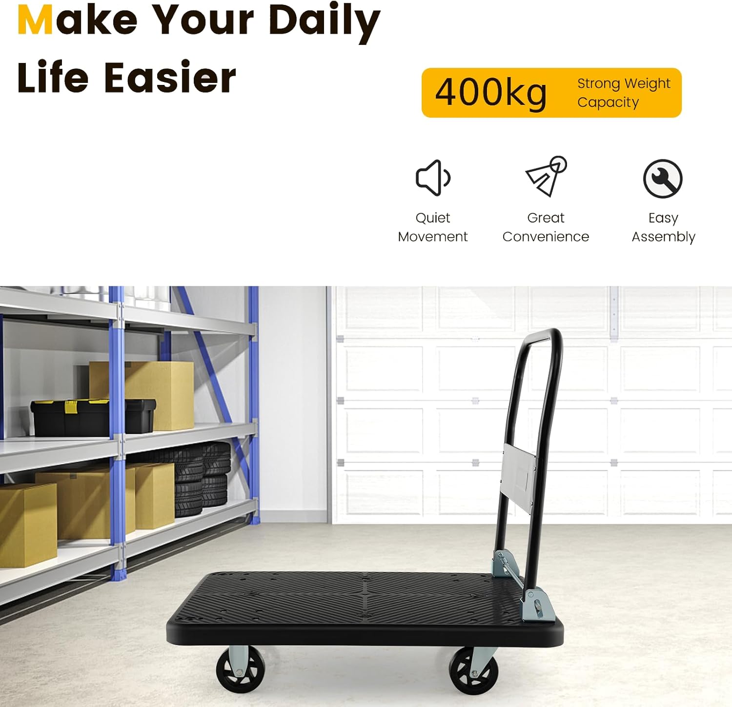 Heavy Duty Push Cart Dolly 400KG Folding Flatbed Truck