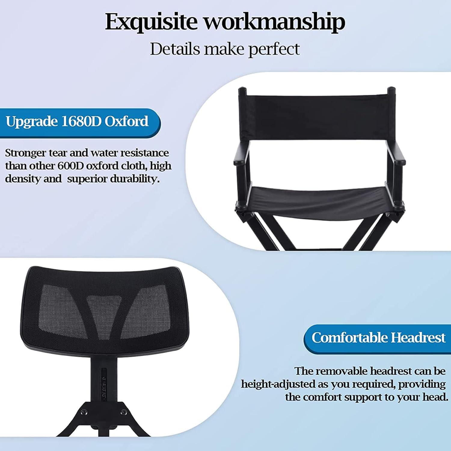 Portable Tall Director Chair with Footrest Black