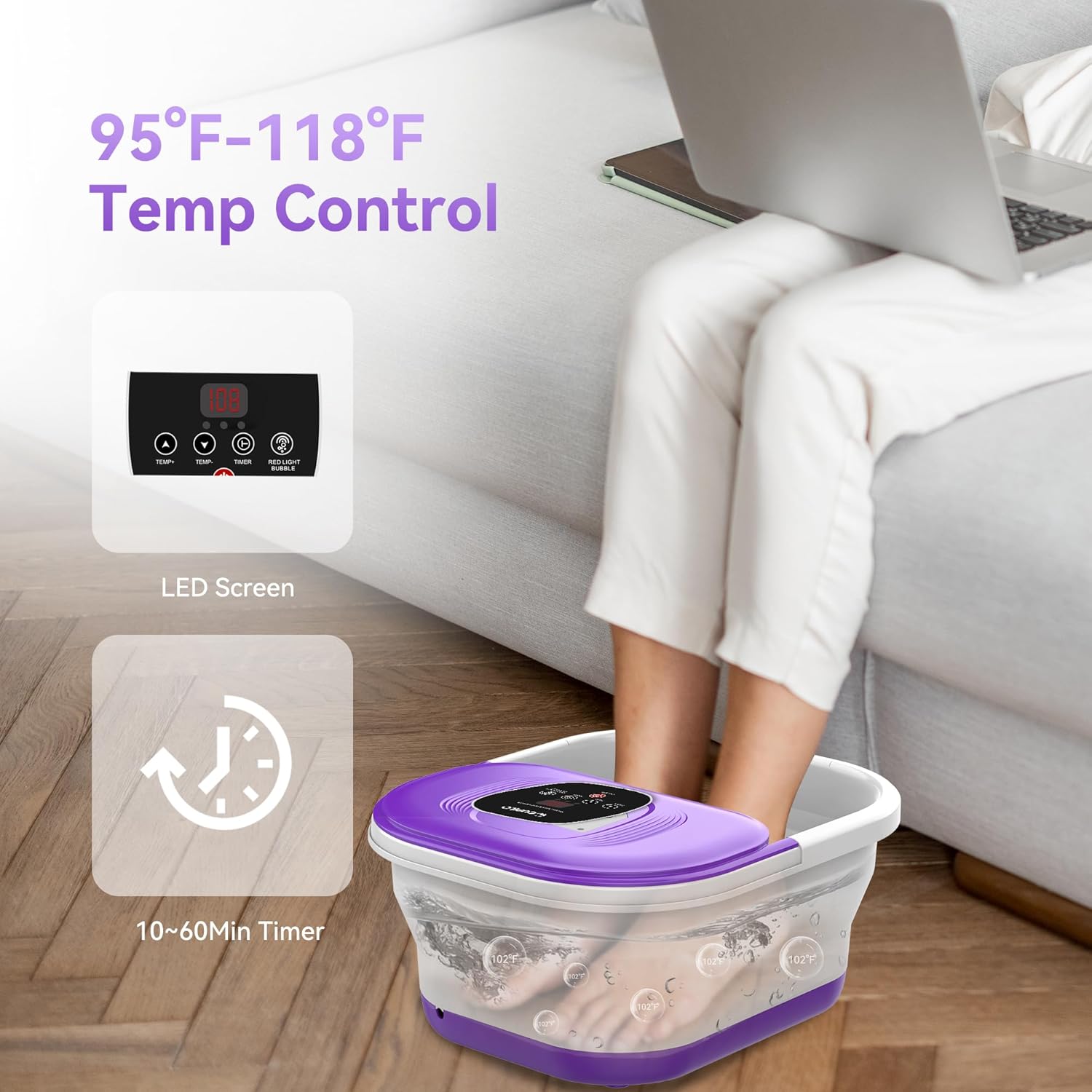 Foldable Heated Foot Spa Bath Bubble Massage Rollers Pedicure