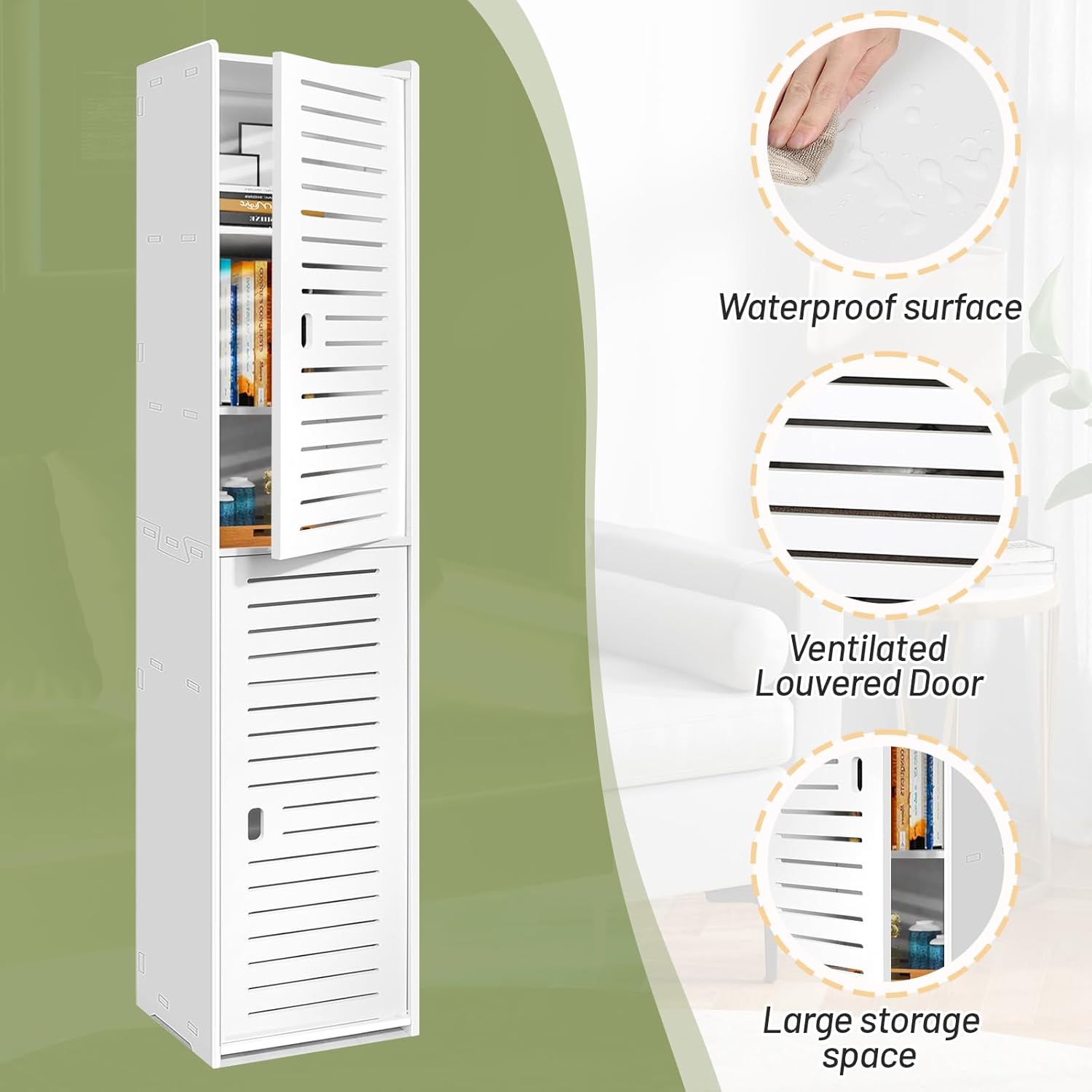 Tall Bathroom Storage Cabinet 5 Shelf Floor Unit White