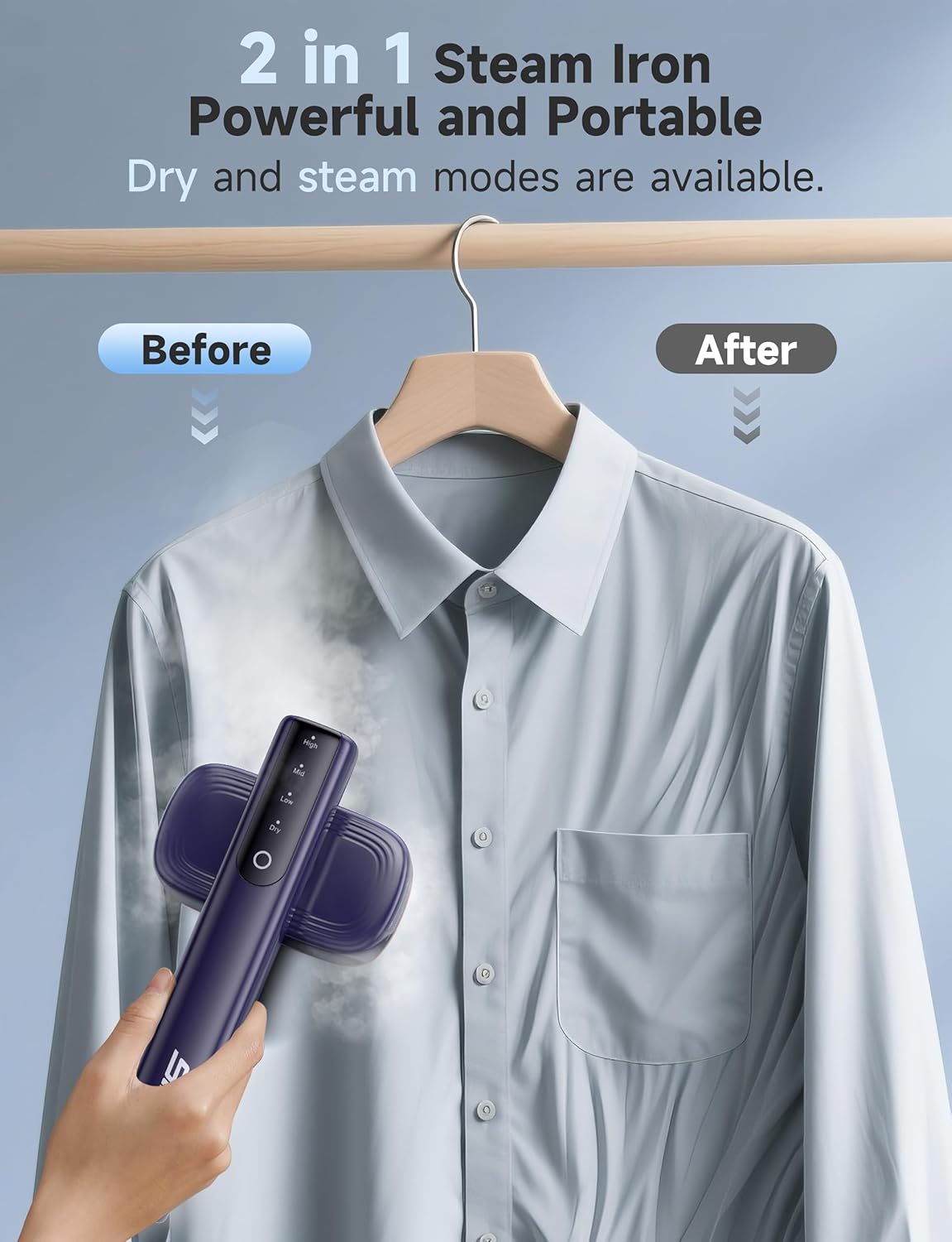 Travel Clothes Steamer 2 in 1 Iron 1200W Fast Heat 3 Modes
