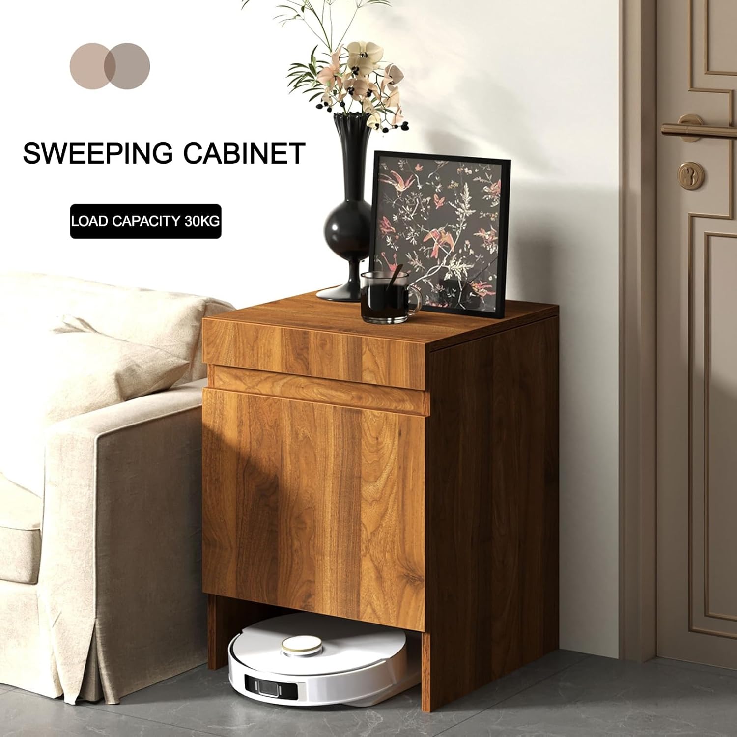 Robot Vacuum Storage Cabinet Black Side Table Pull Out Shelf