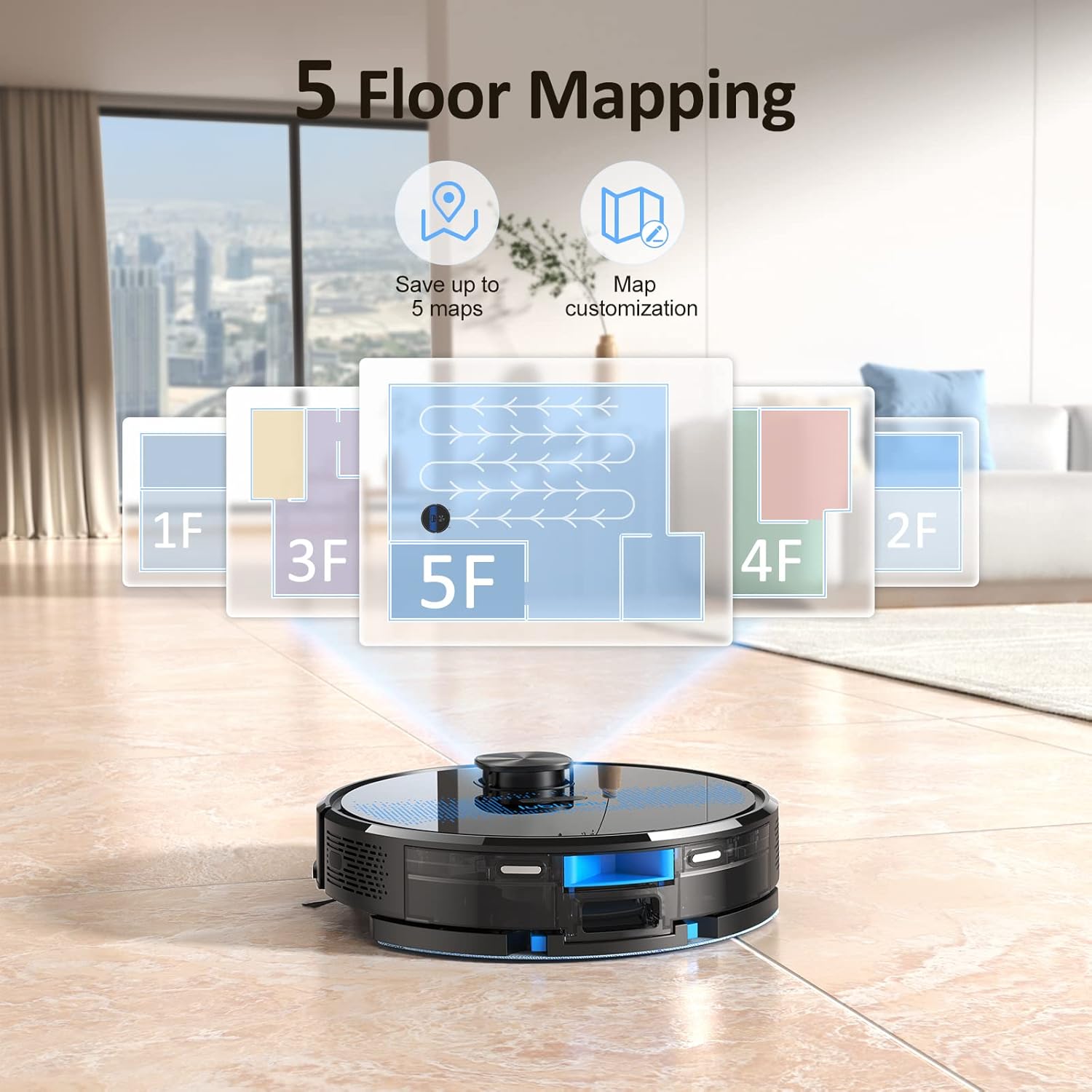 Robot Vacuum Mop 5000Pa LiDAR Mapping WiFi App Alexa Pet Hair Clean