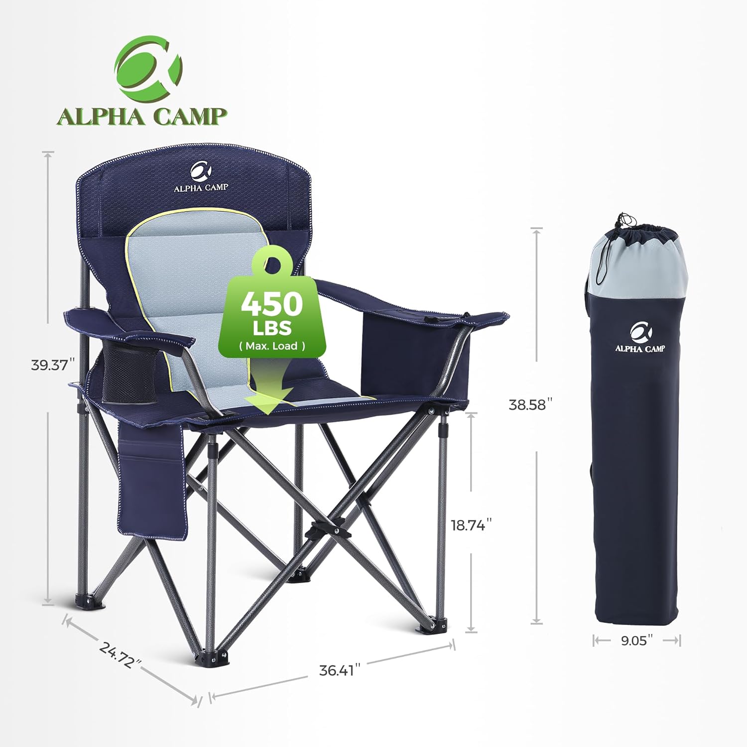 Camping Chairs 2 Pack 200kg Cooler Bag Blue