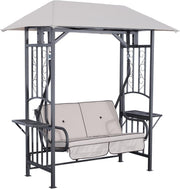 2 Seater Garden Swing Chair with Canopy Side Tables Beige