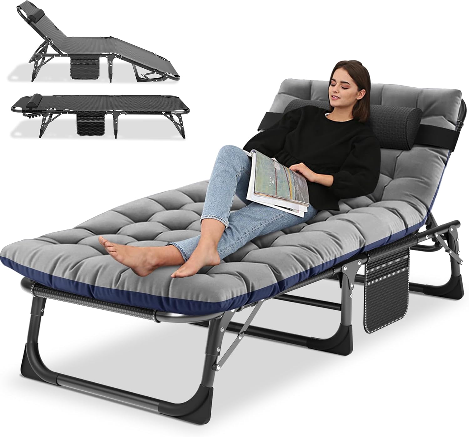 Oversized Folding Sun Lounger Bed 5 Position 200kg Grey