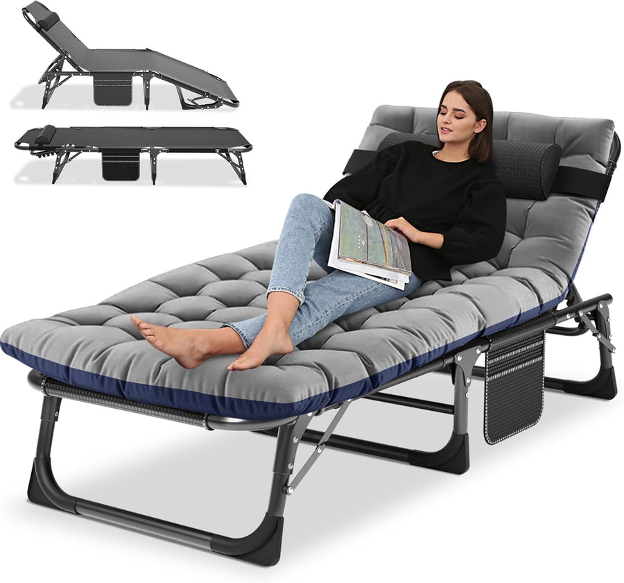 Oversized Folding Sun Lounger Bed 5 Position 200kg Grey