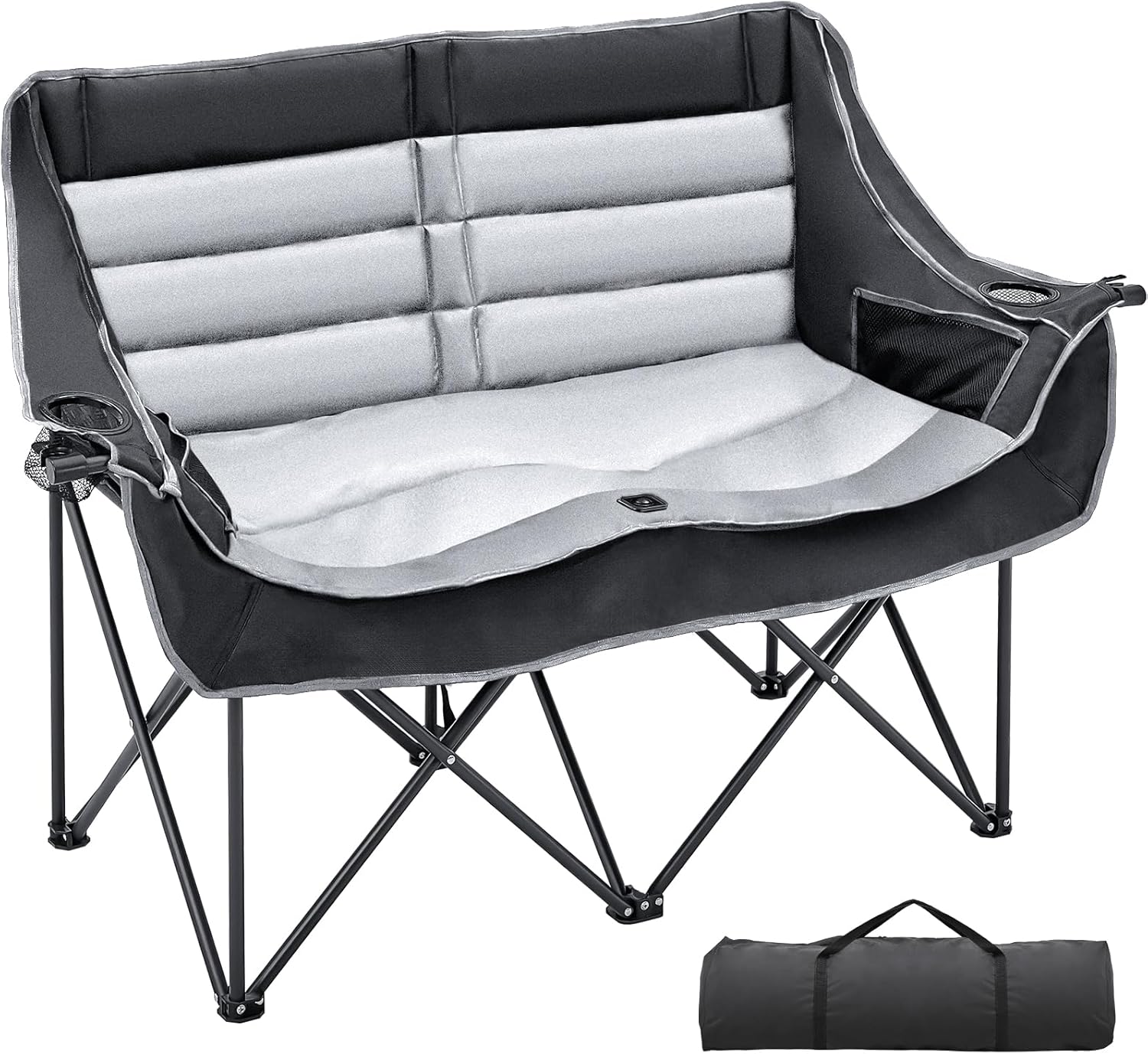 Double Camping Chair 2 Seater Padded Folding Sofa Black