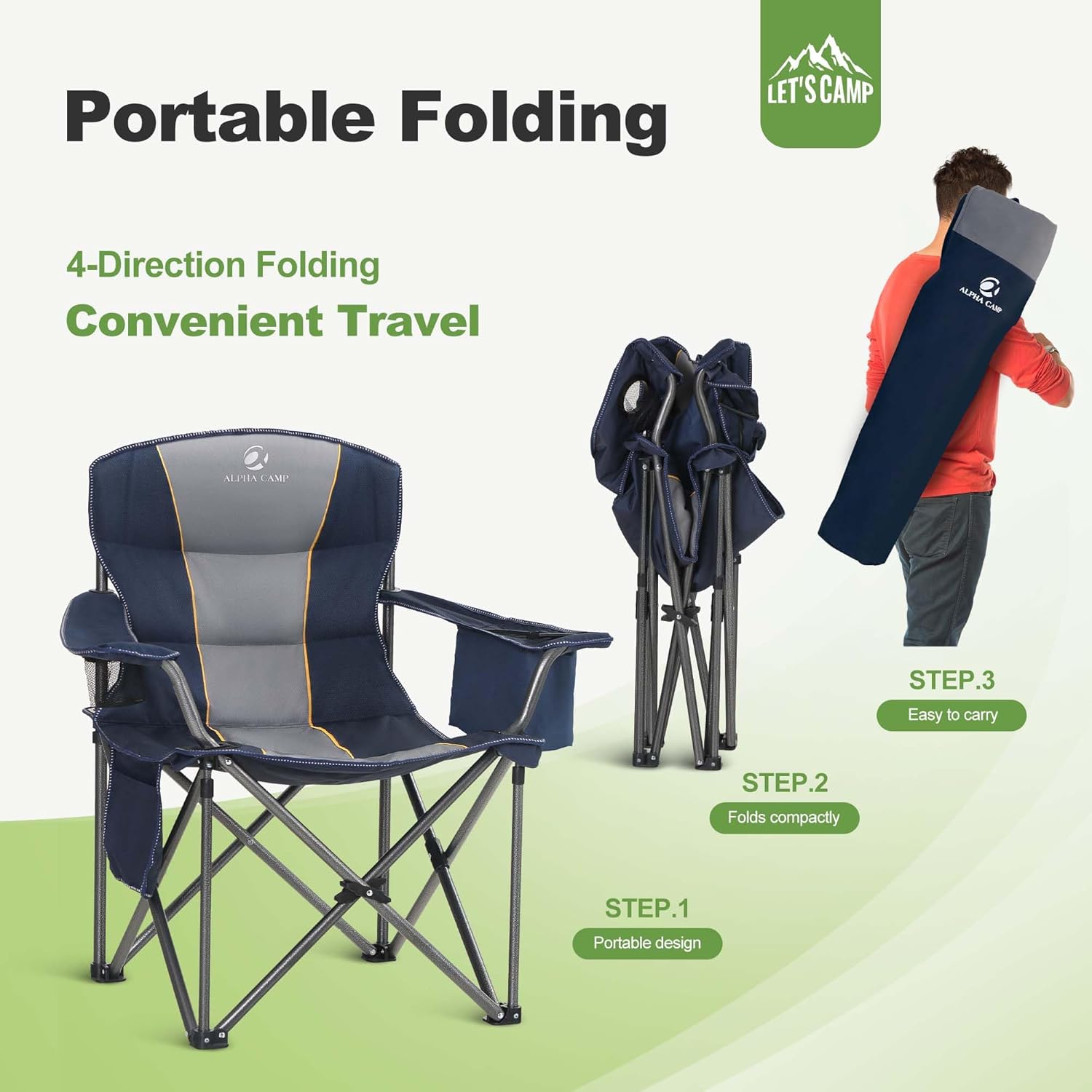 Heavy Duty Folding Camping Chair 200kg Padded Cooler Blue