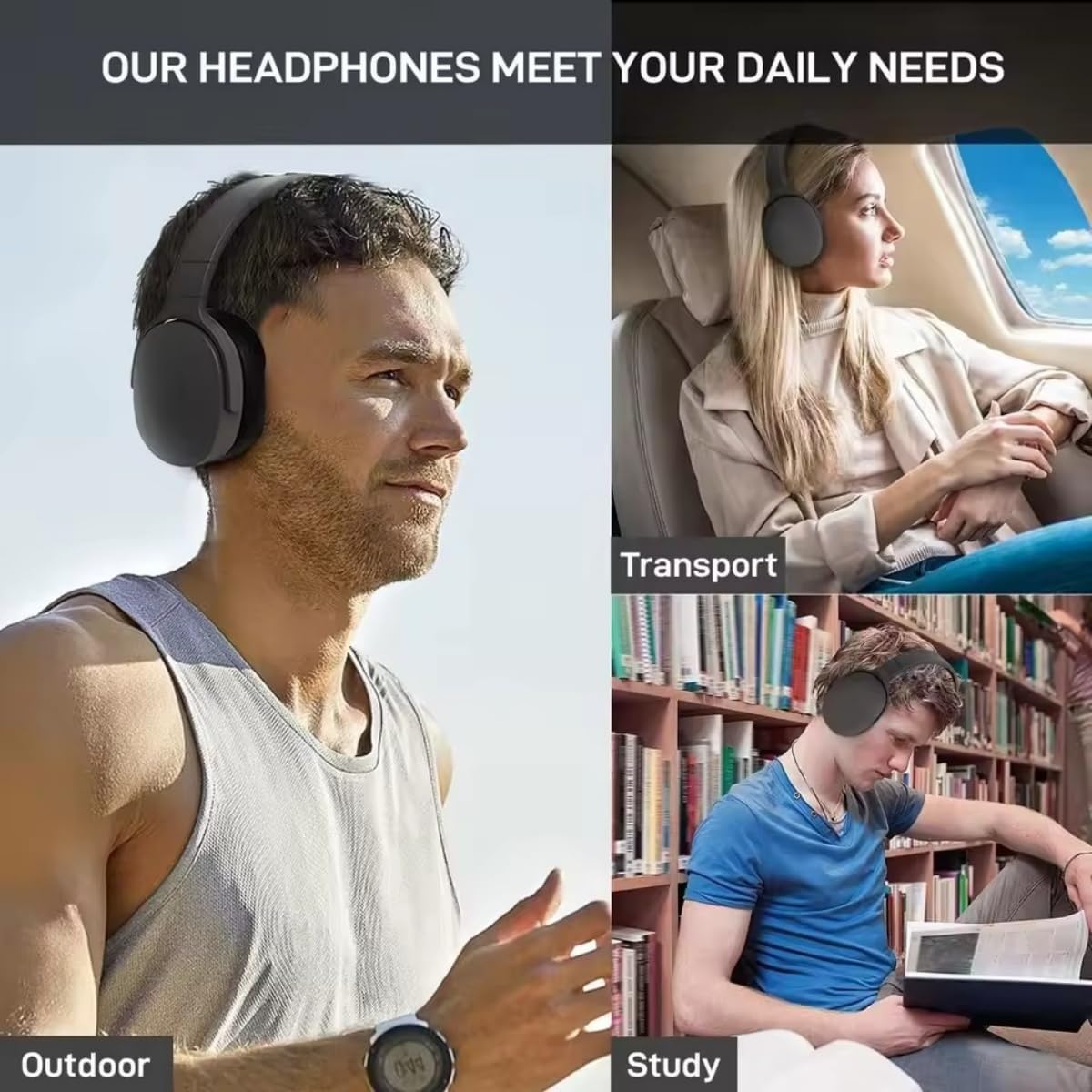 Wireless Bluetooth Over Ear Headphones HiFi Stereo Deep Bass Foldable