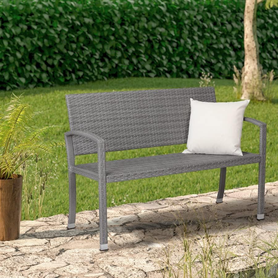 2 Seater Rattan Garden Bench Outdoor Patio Love Seat Grey