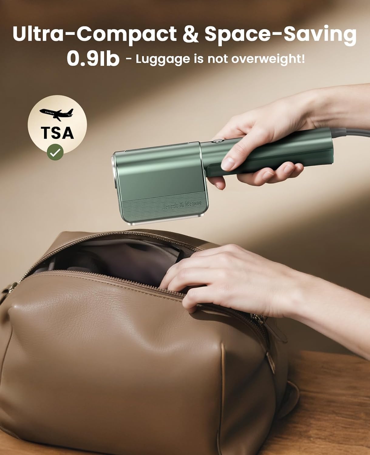 Dual Voltage Travel Garment Steamer 2in1 1000W 15s Heat Green