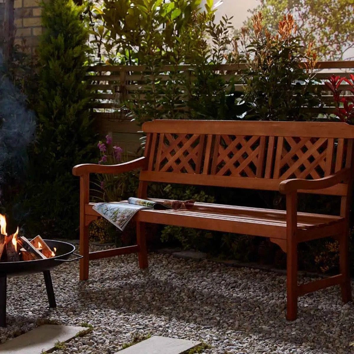3 Seater Wooden Garden Bench Outdoor Patio Hardwood Slatted Seat 146cm