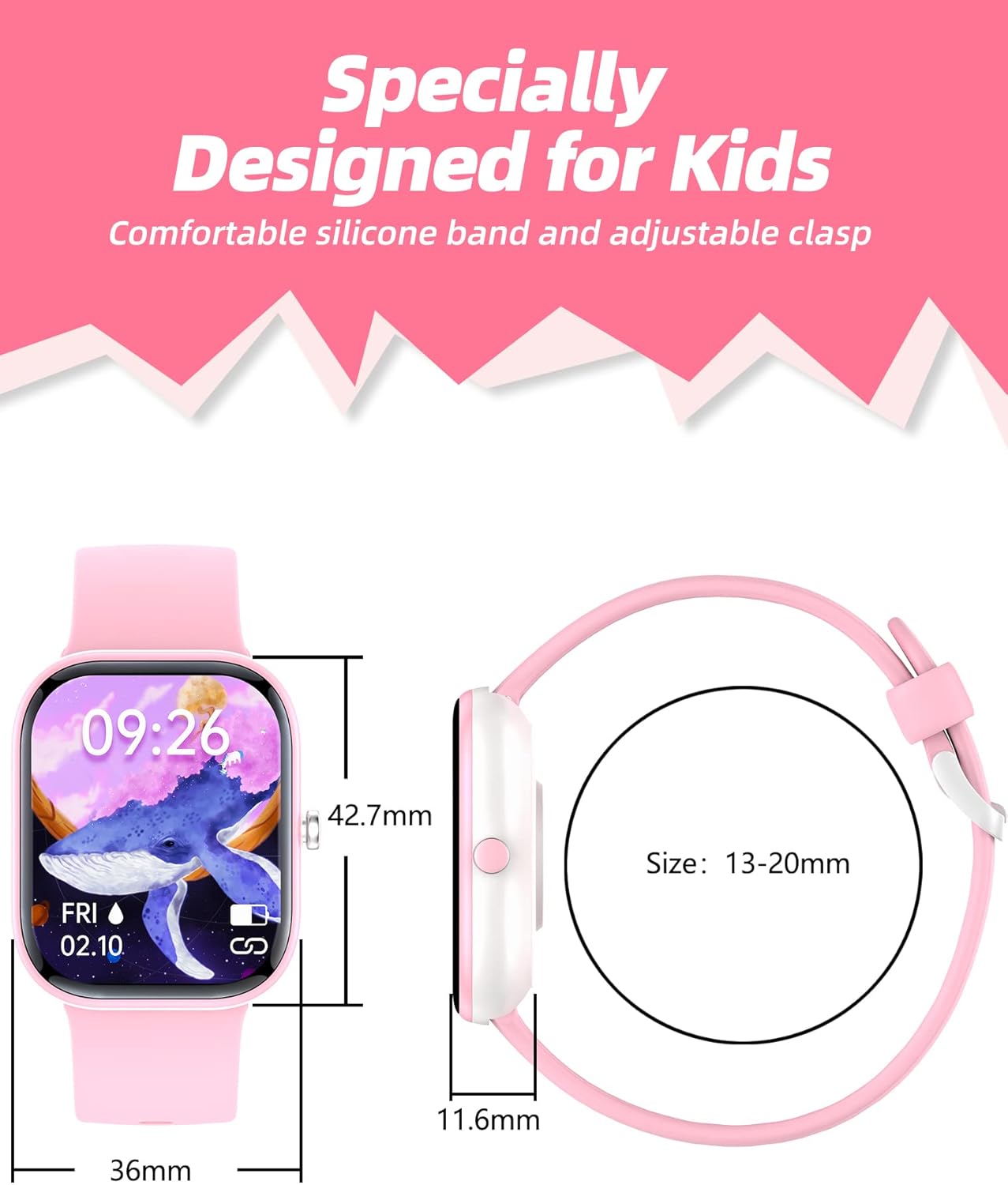 Kids Fitness Smart Watch Pink Heart Sleep Tracker