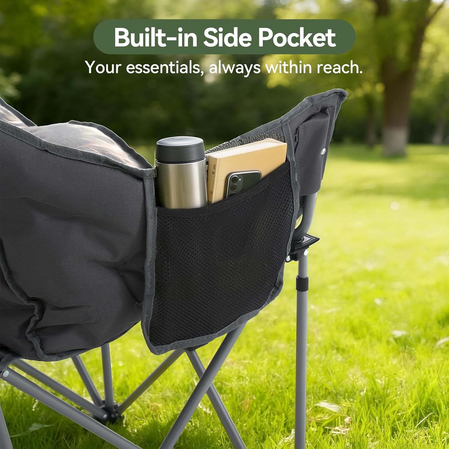 Double Camping Chair 2 Seater Padded Folding Sofa Grey