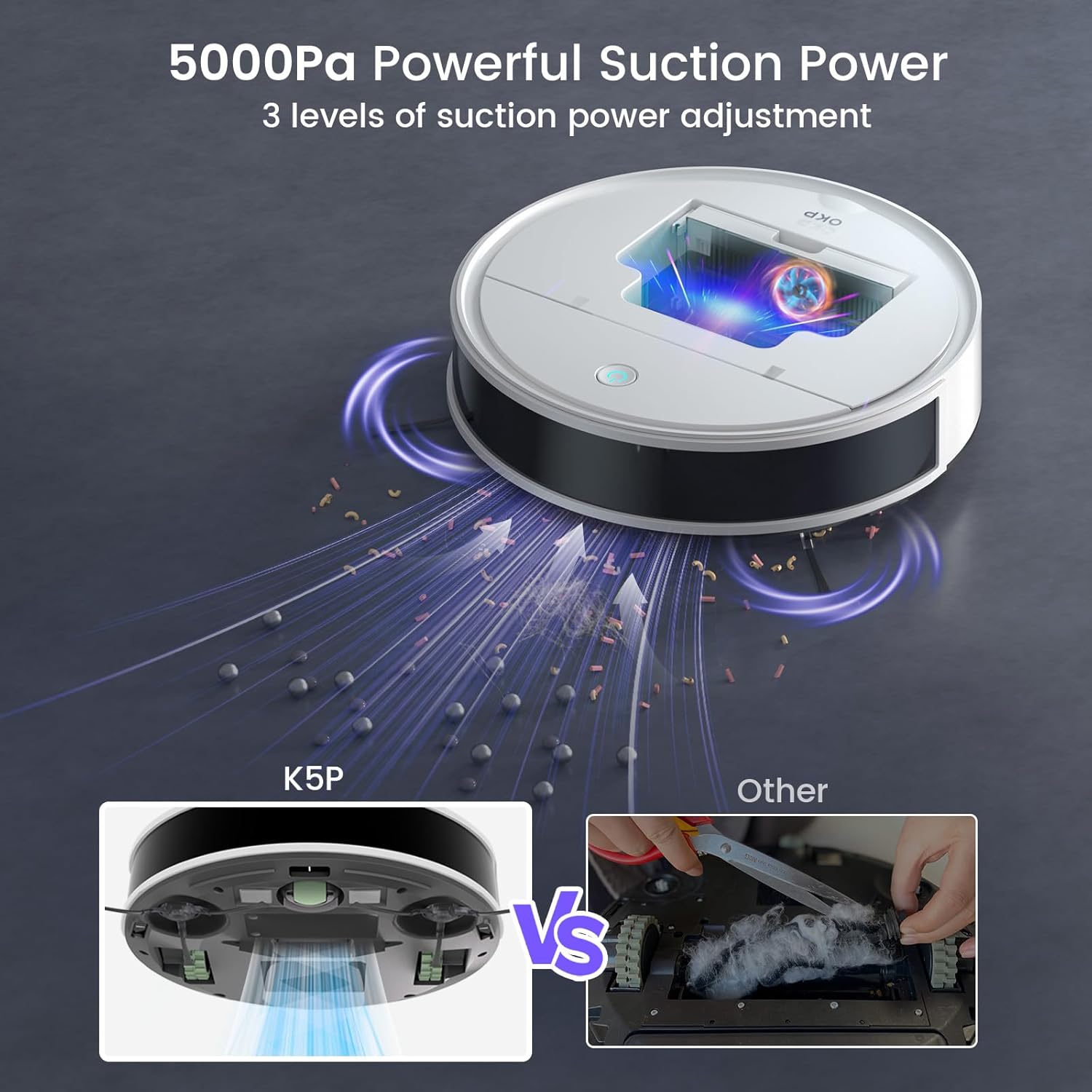 Robot Vacuum Mop 5000Pa WiFi App Alexa 180Min Runtime Pet Hair