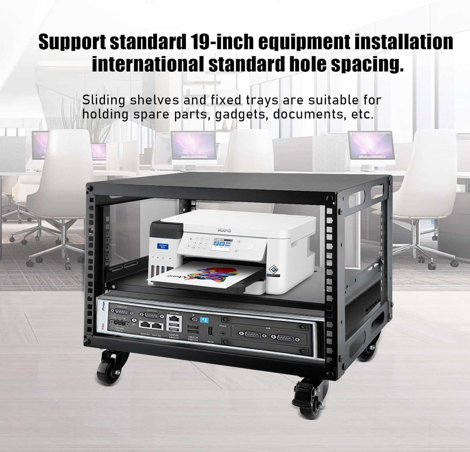 6U Open Frame Server Rack with Wheels 4 Post Mobile Stand