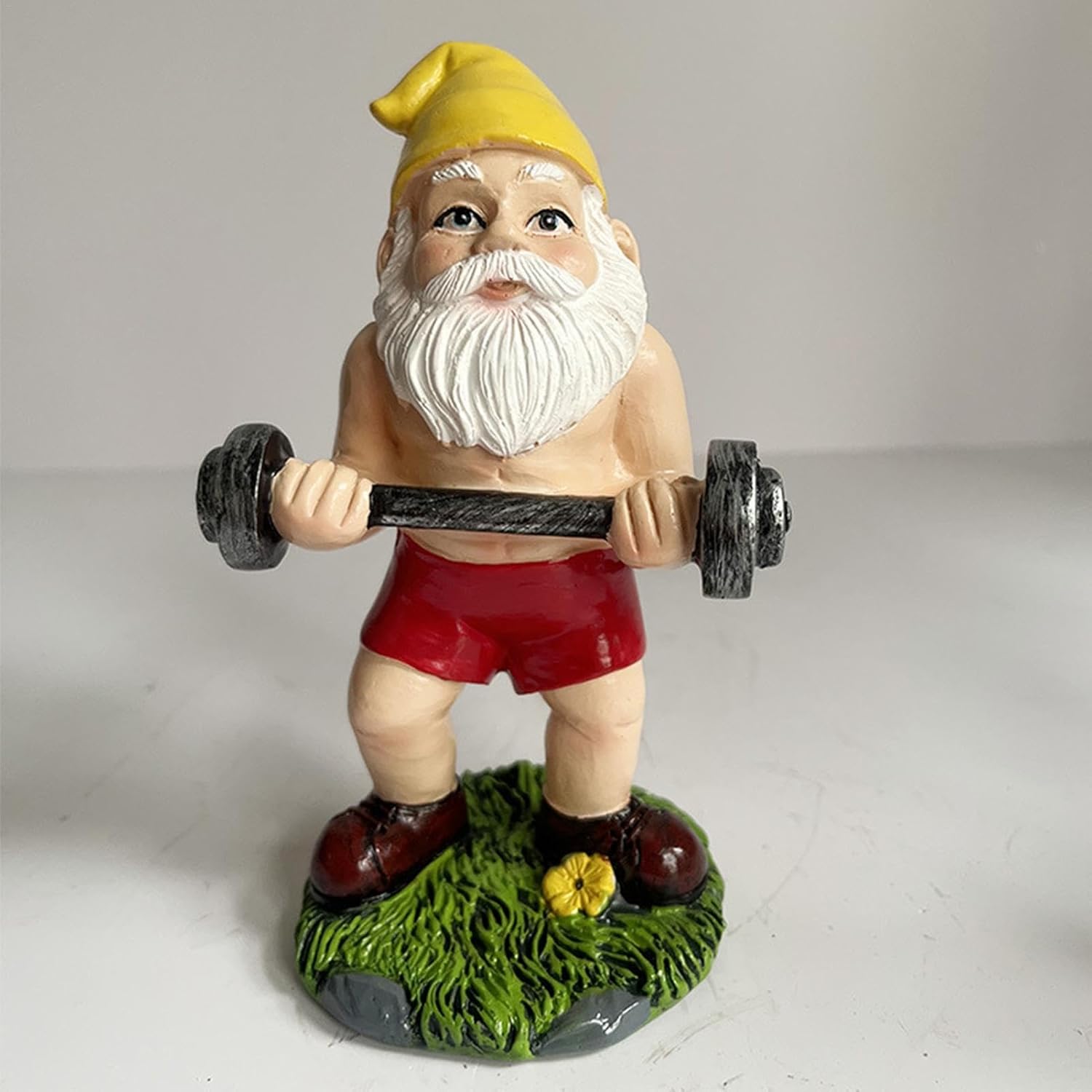 Funny Workout Garden Gnome Statues Resin Gym Decor Barbell Set