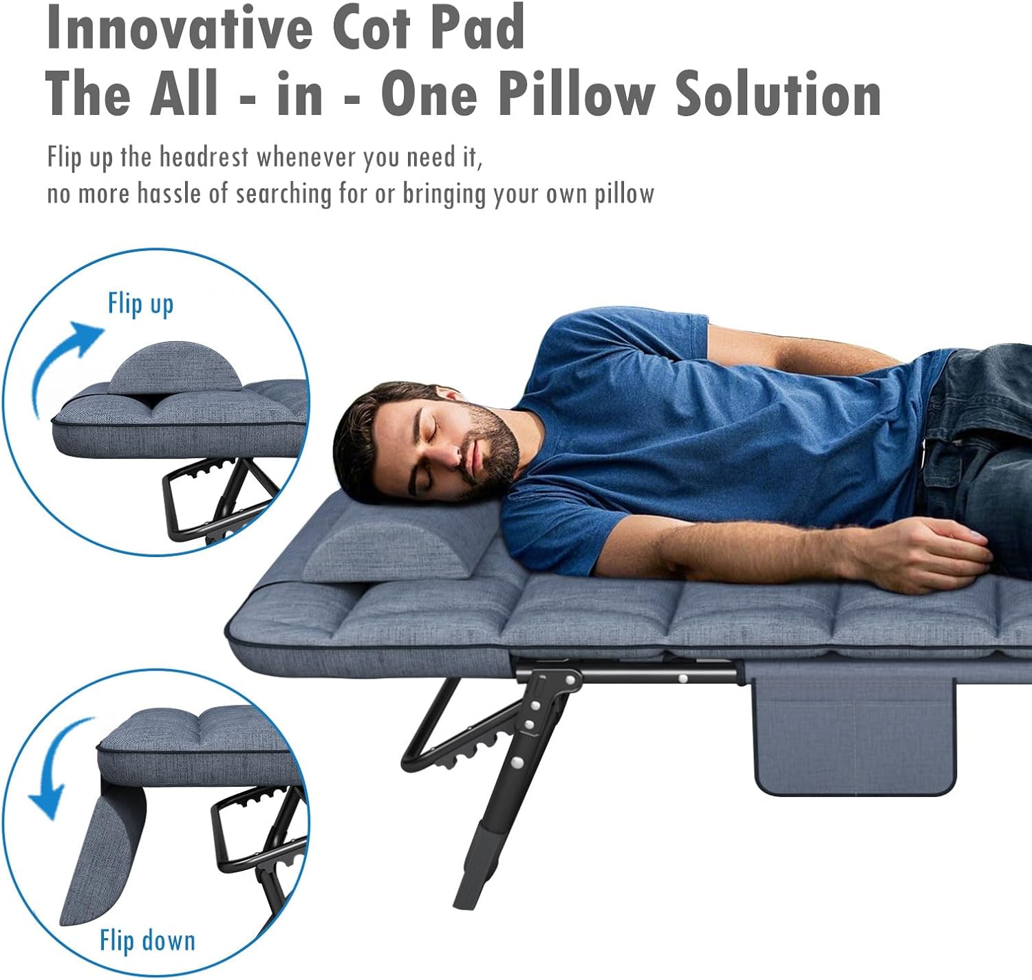 Foldable Sun Lounger Reclining Camping Bed Blue 200kg