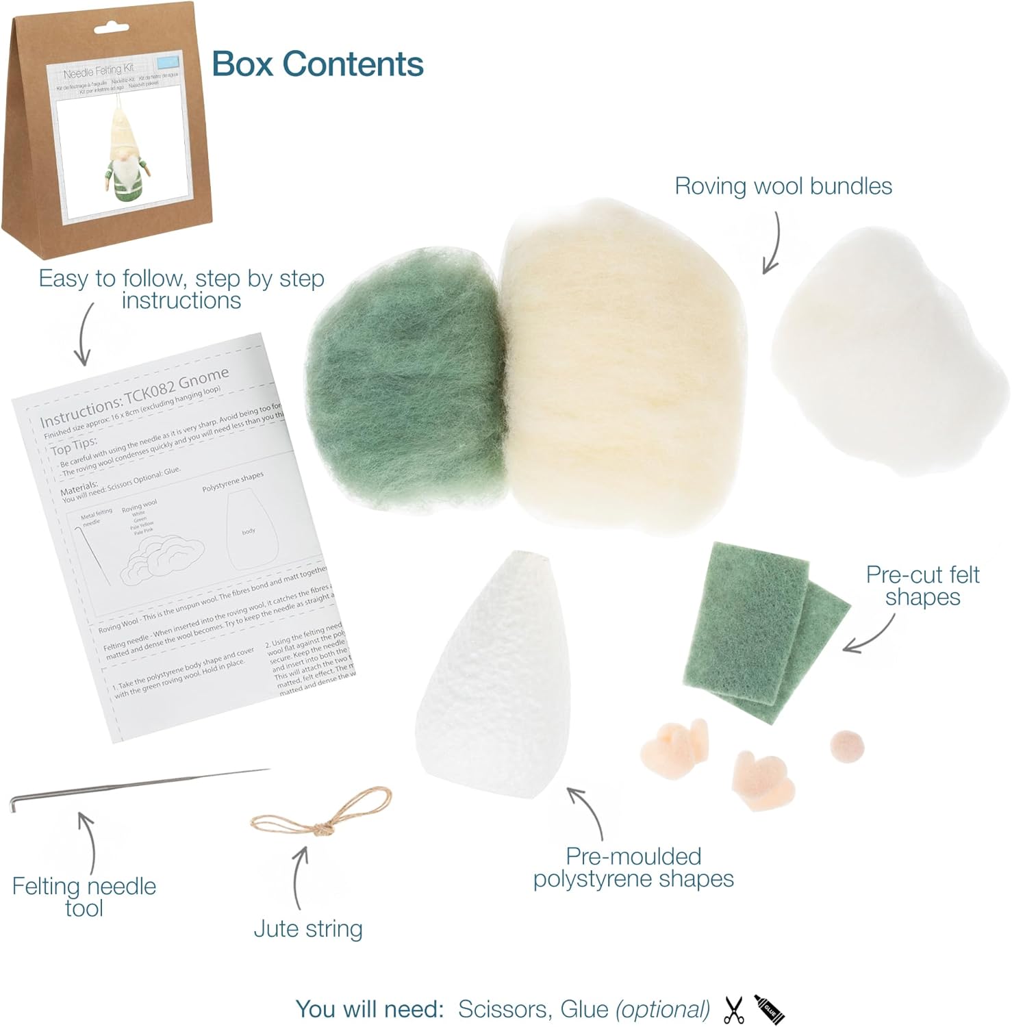 Needle Felting Kit Gnome DIY Craft Set Wool Beginner Kit