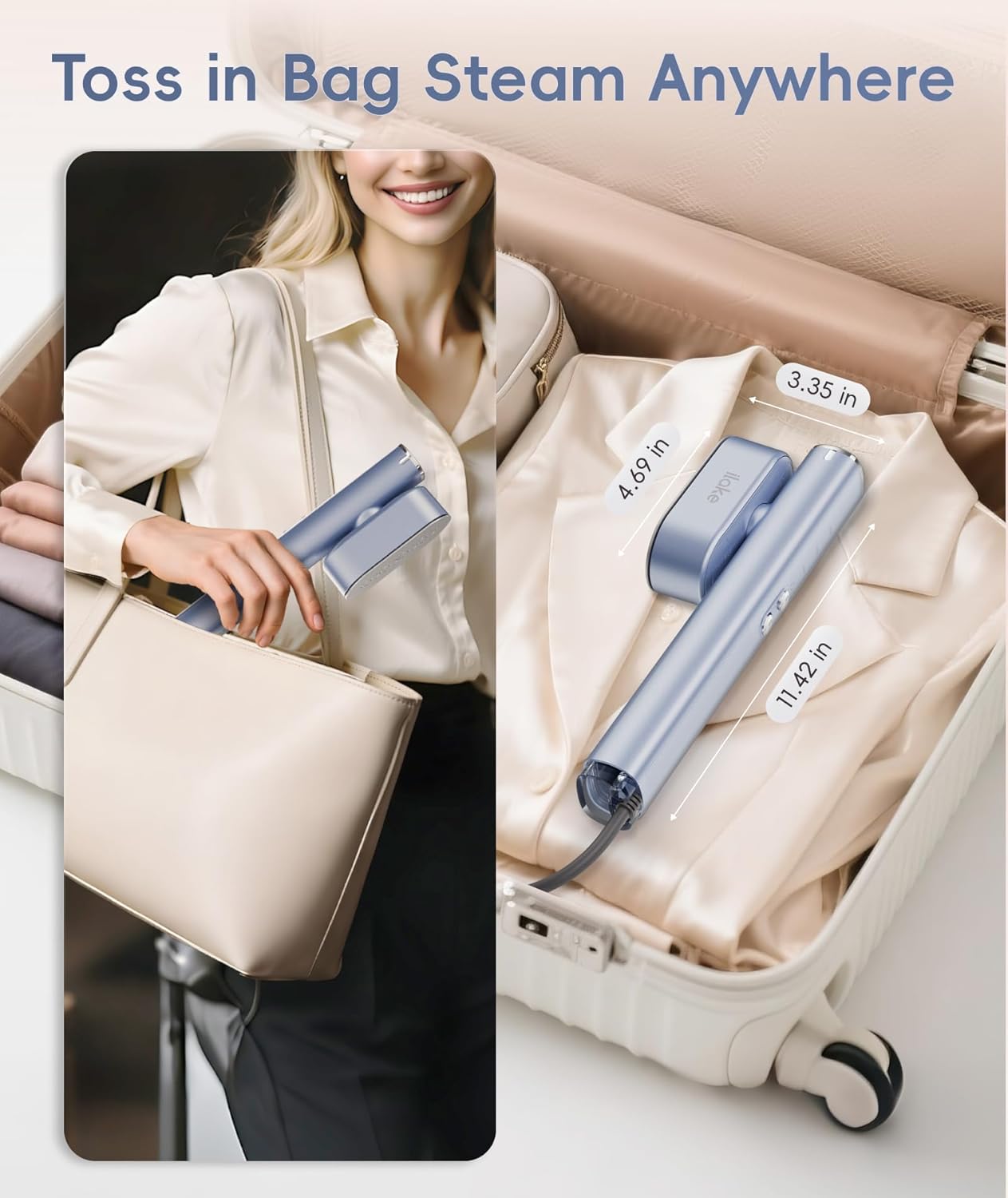 Dual Voltage Travel Garment Steamer 1000W 2in1 Foldable Silver
