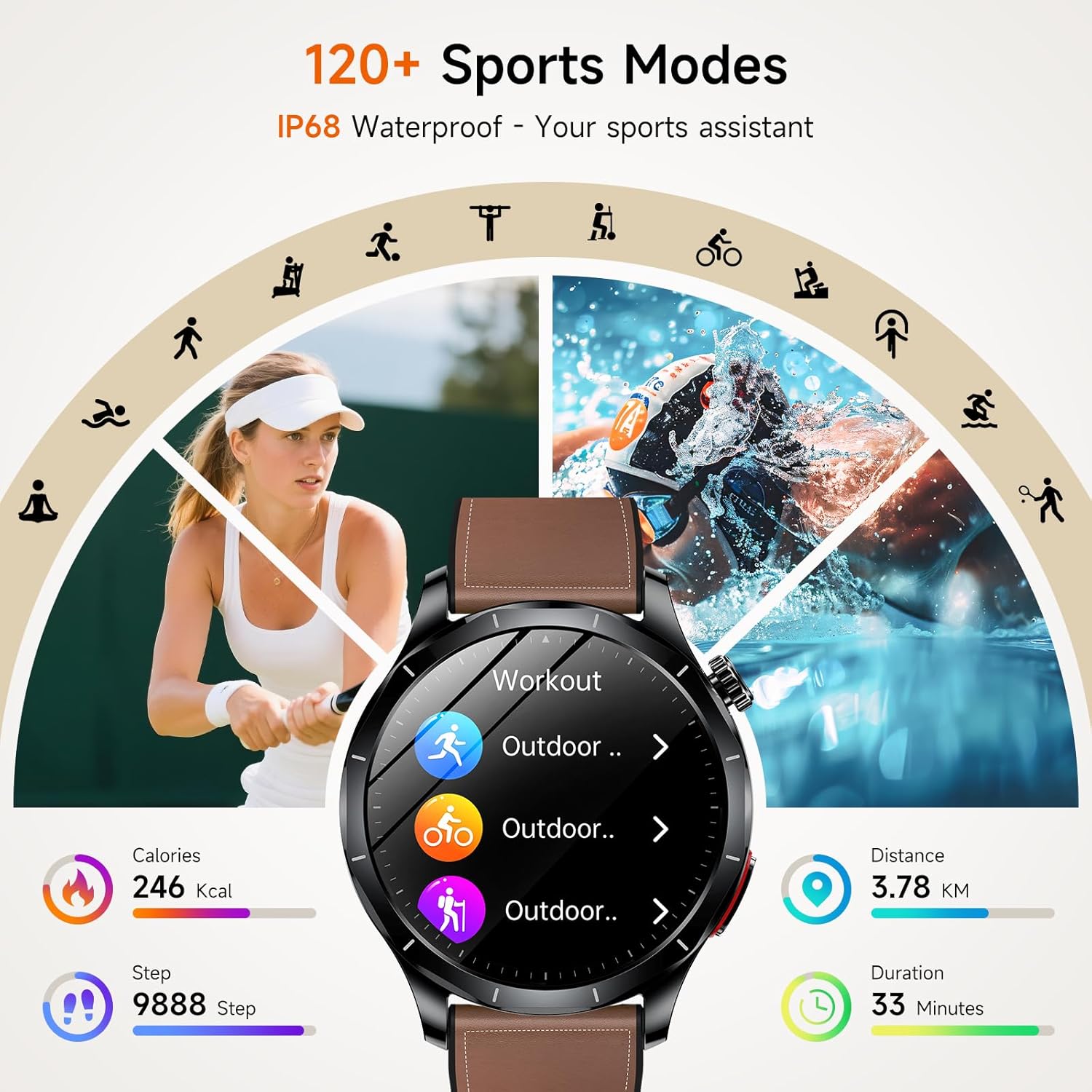 ECG Health Smart Watch BP HRV BMI 120 Sports