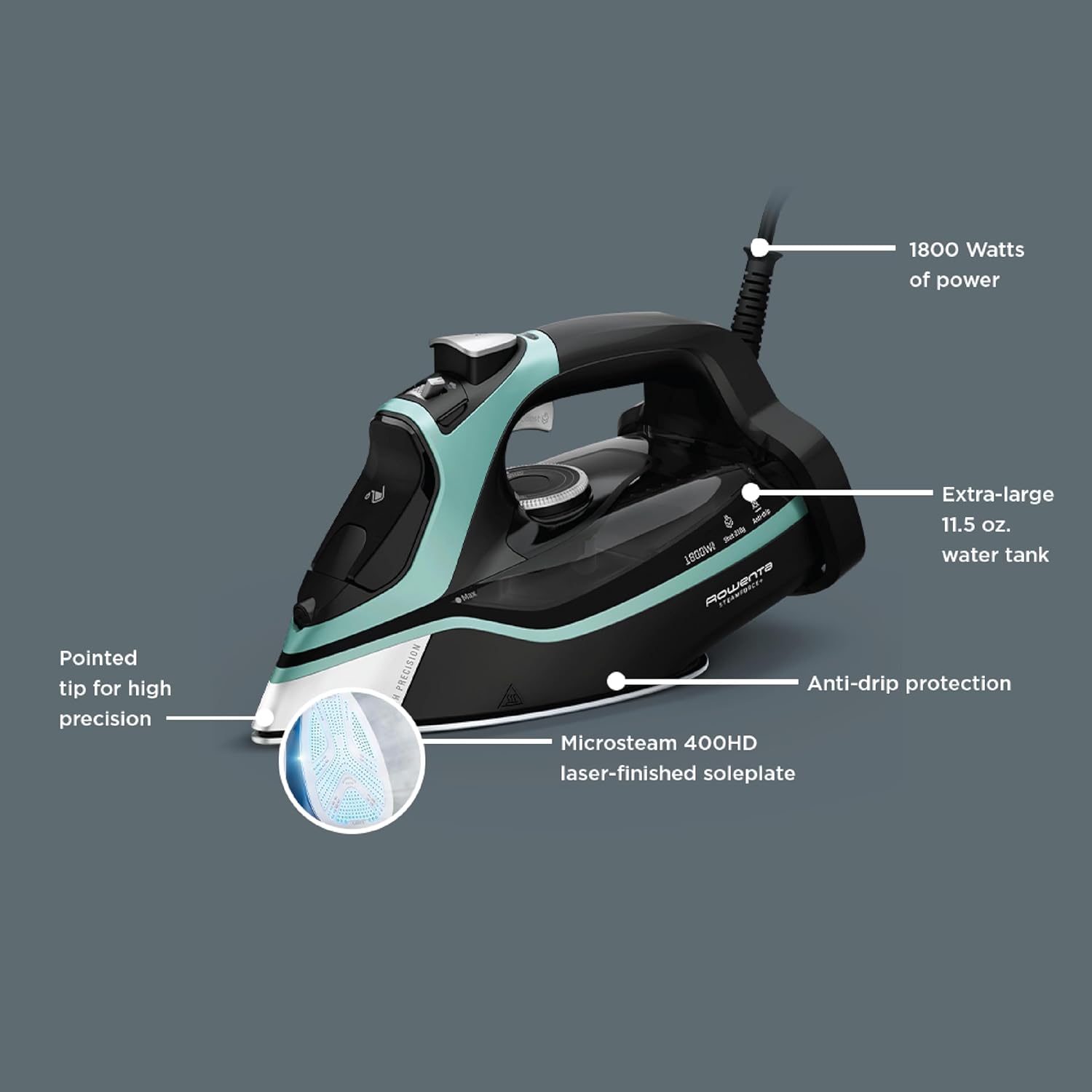 Steam Iron 1800W Stainless Steel Soleplate Digital Display Wrinkle Remover