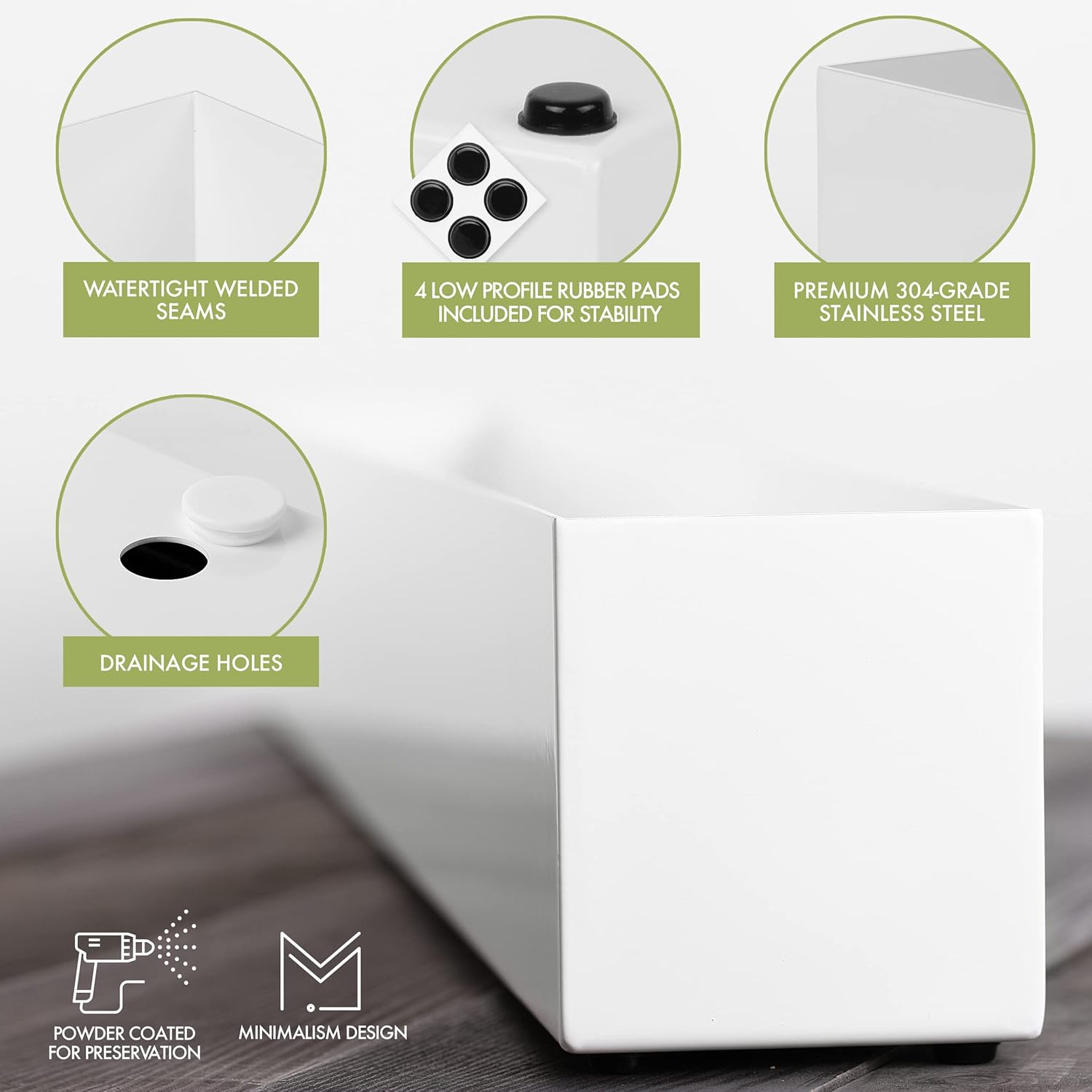 32 Inch Modern Metal Rectangle Planter Box White Indoor