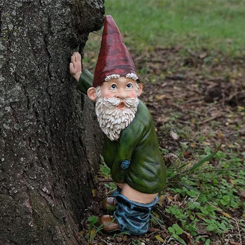 Funny Garden Gnome Statue Resin Waterproof Outdoor Decor 15cm