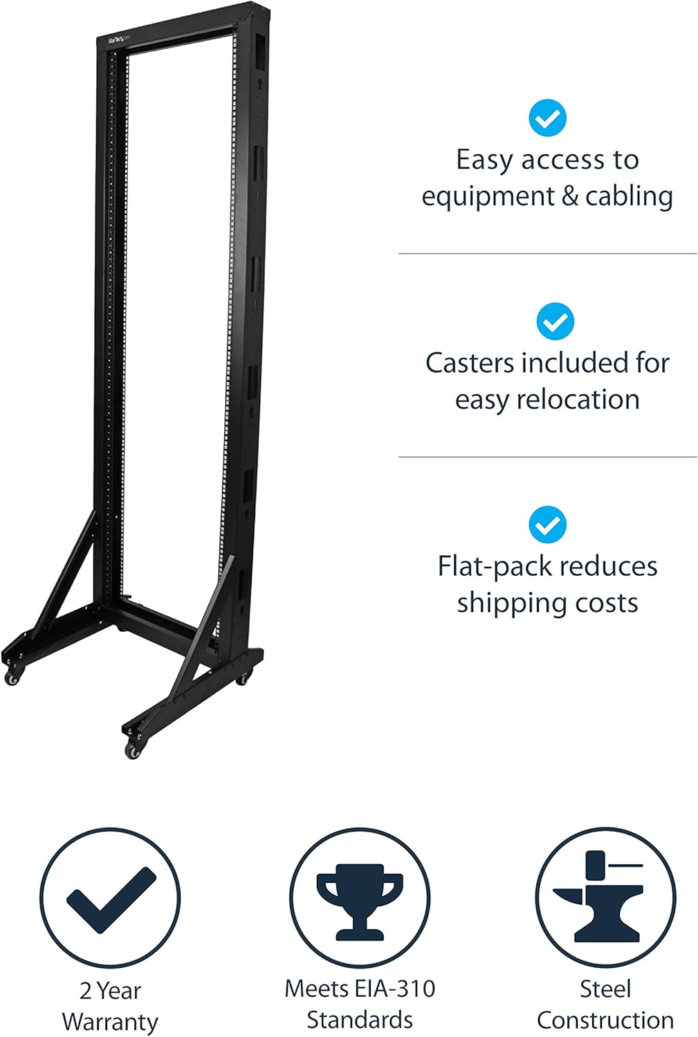 42U Mobile Open Frame Network Rack 19 Inch with Wheels Steel