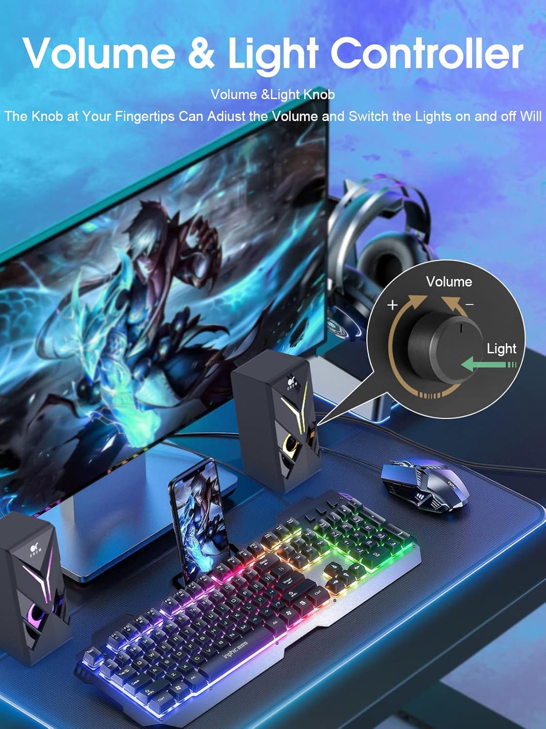 RGB Computer Speakers 10W Desktop Gaming Speakers AUX LED
