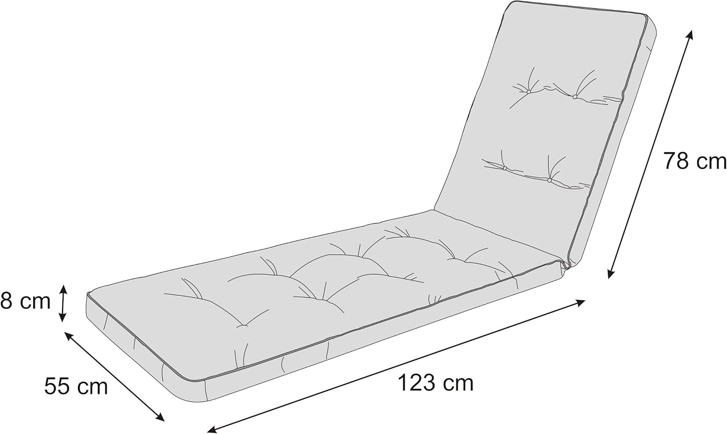 Sun Lounger Cushion Pad 201x55cm 8cm Thick Black
