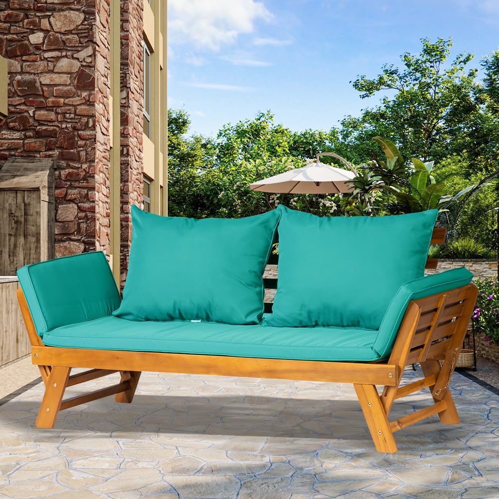 Acacia Wood Convertible Sofa Bed Outdoor Daybed Turquoise