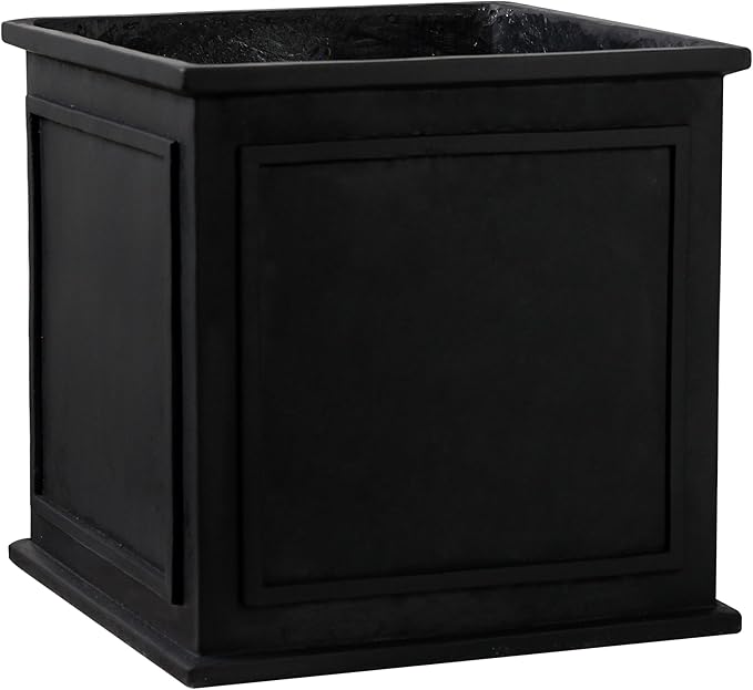 40cm Black Plant Pot Large Fibrestone Planter Indoor Outdoor