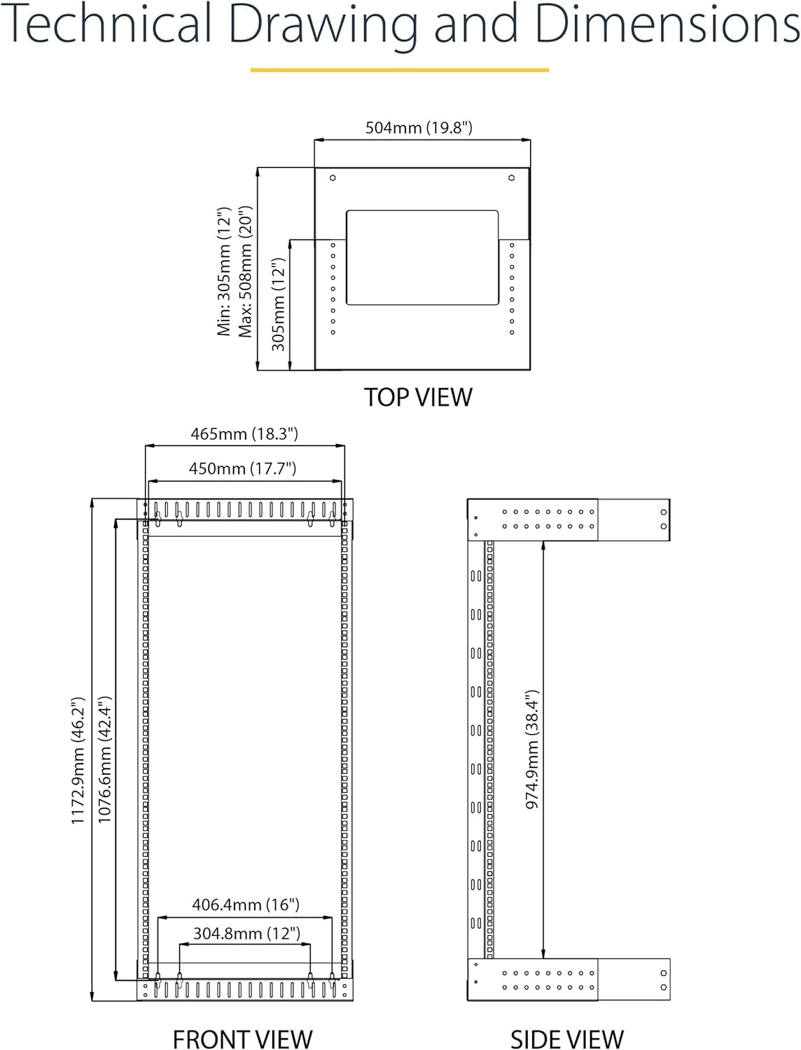 24U 19in Wall Mount Open Frame Network Rack