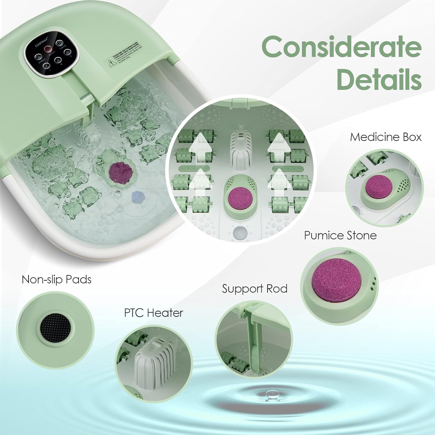 Foldable Foot Spa Massager Heated Bubble Rollers Timer Soak