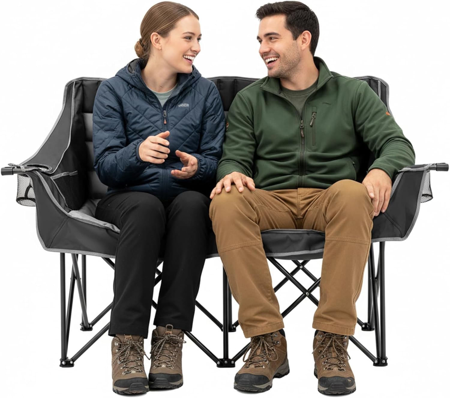 Double Camping Chair 2 Seater Padded Folding Sofa Black