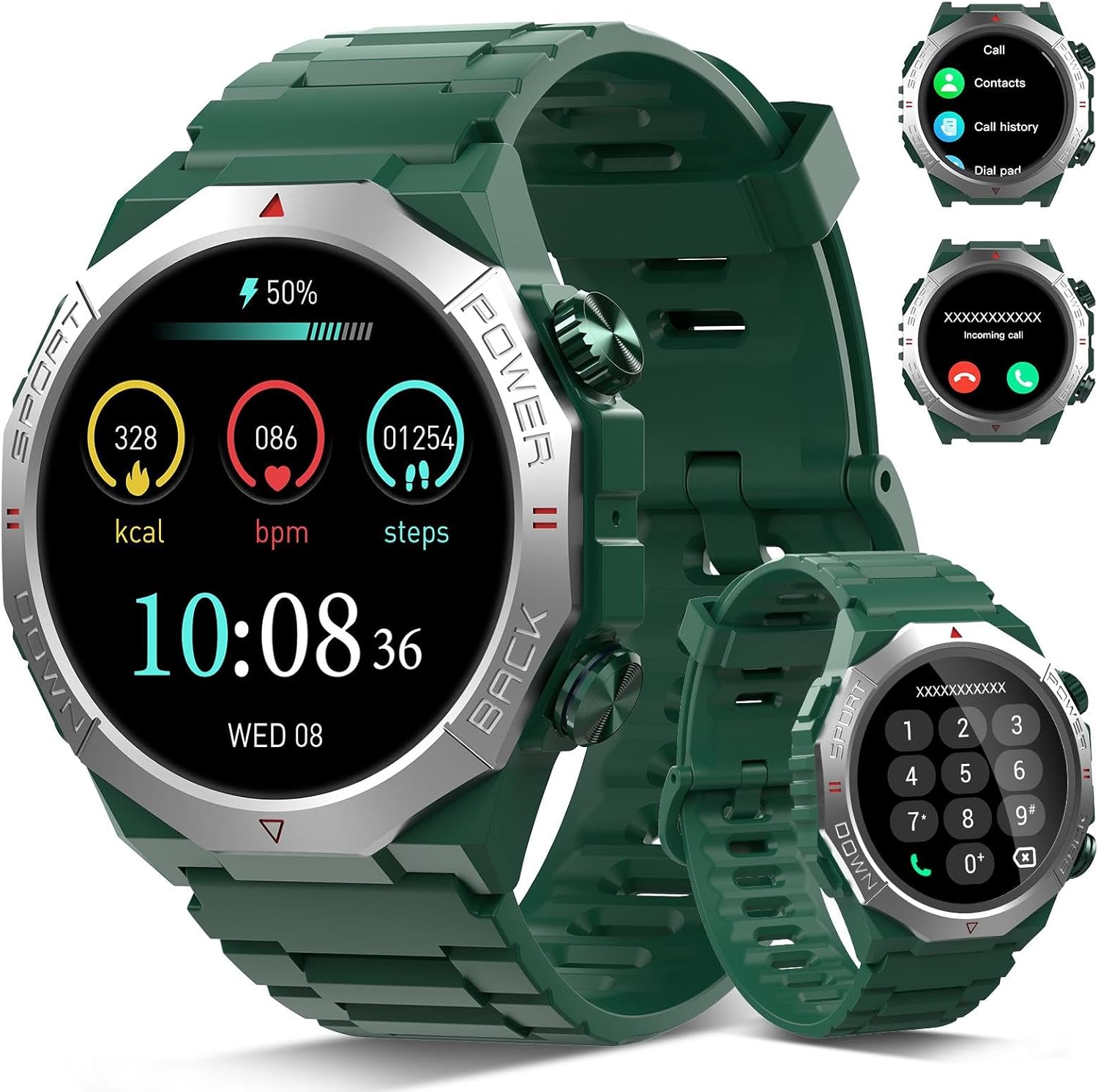 Military Smart Watch Green Bluetooth Call Fitness
