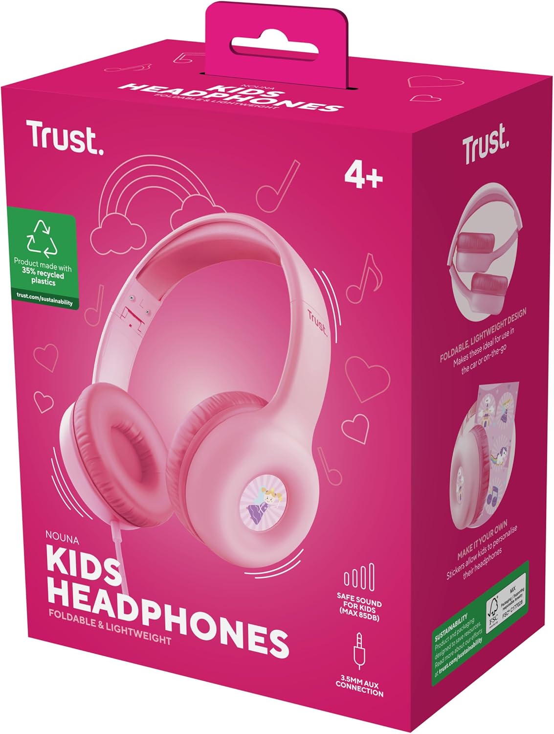 Kids Wired Headphones 85dB Volume Limit Foldable Mic Pink