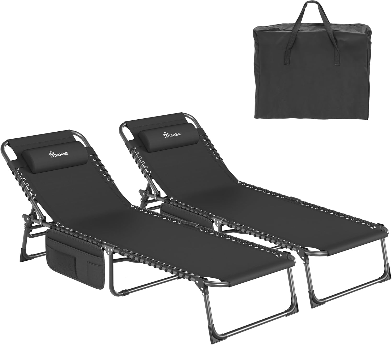 Set of 2 Folding Sun Loungers Black 4 Position