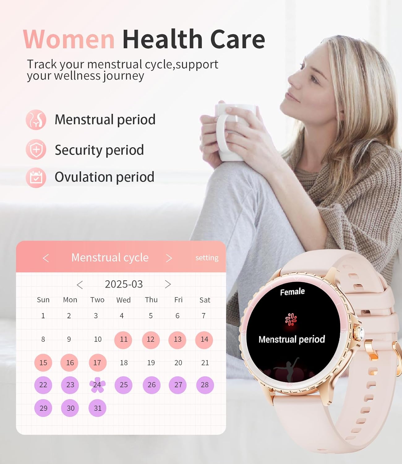 Rose Gold Diamond Smart Watch Bluetooth Call Fitness Tracker