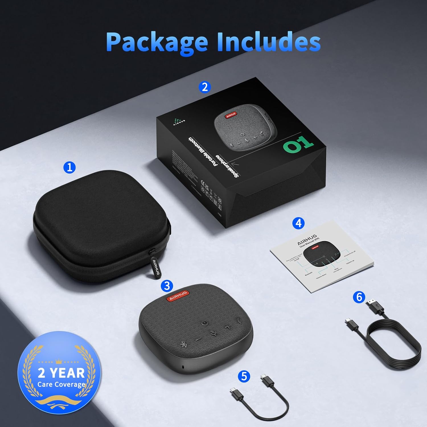 USB Bluetooth Conference Speakerphone 360 Mic Noise Cancel