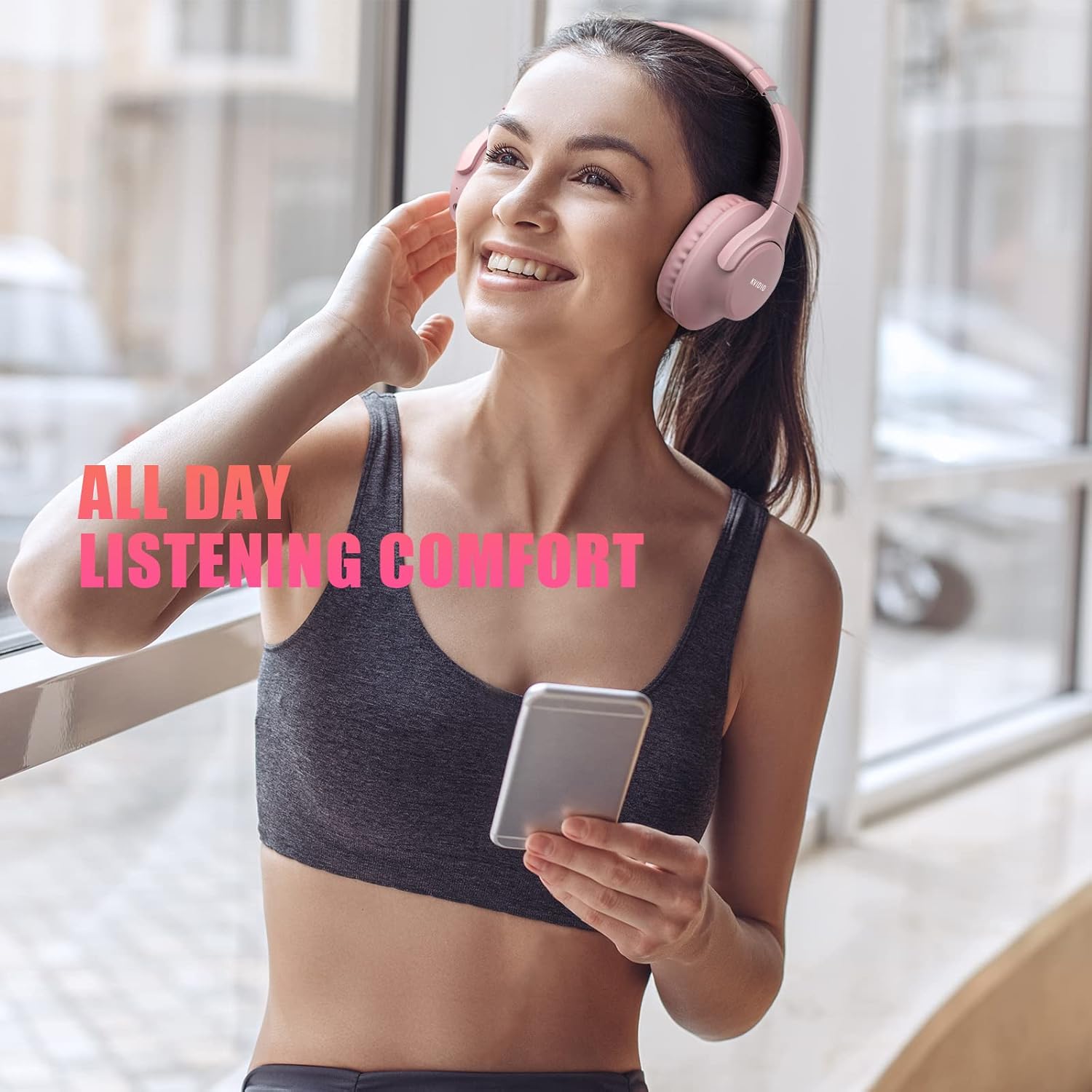 Pink Bluetooth Over Ear Headphones 65H Playtime Foldable Deep Bass