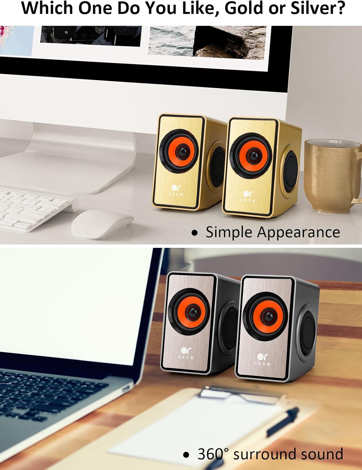 Mini PC Speakers 12W Stereo USB 3.5mm Bass Desktop Laptop