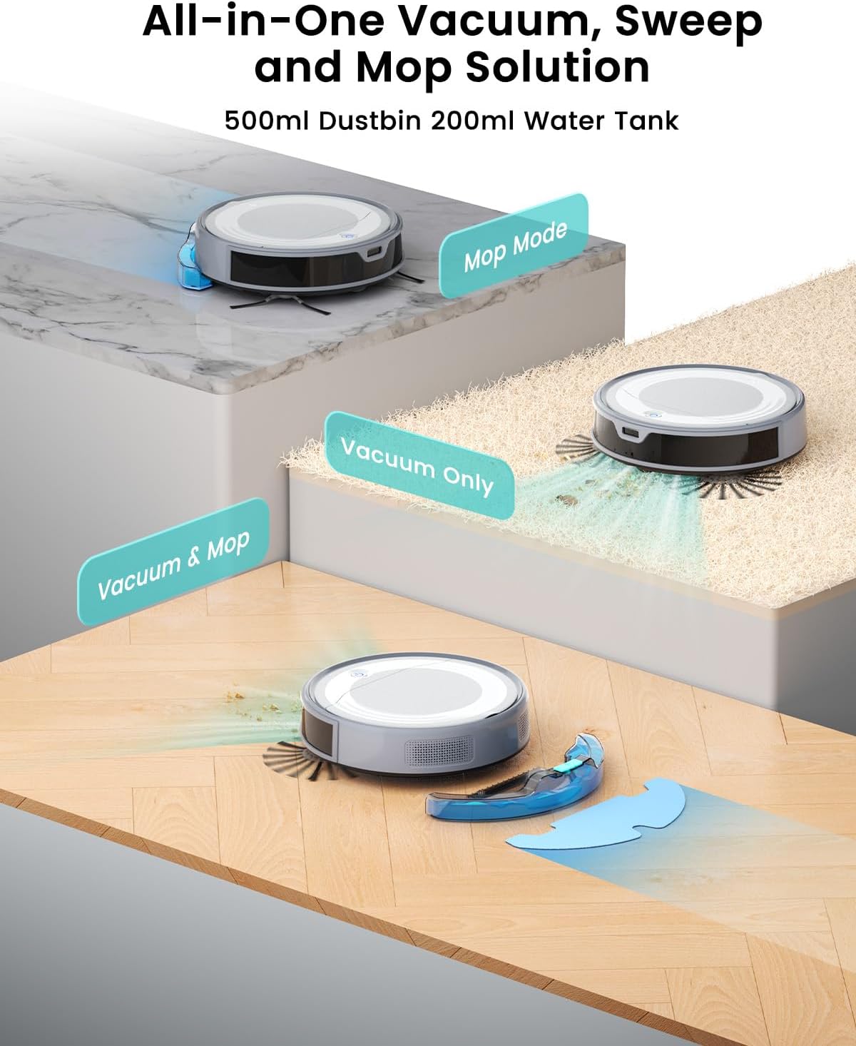 Robot Vacuum Mop 6000Pa LiDAR 170Min WiFi App Pet Hair