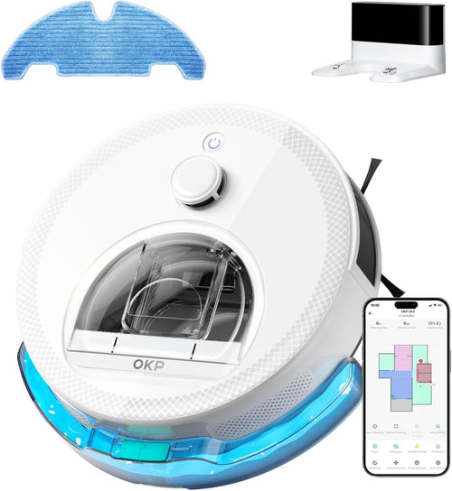 Robot Vacuum Mop 6000Pa Suction LiDAR Mapping WiFi App Alexa White
