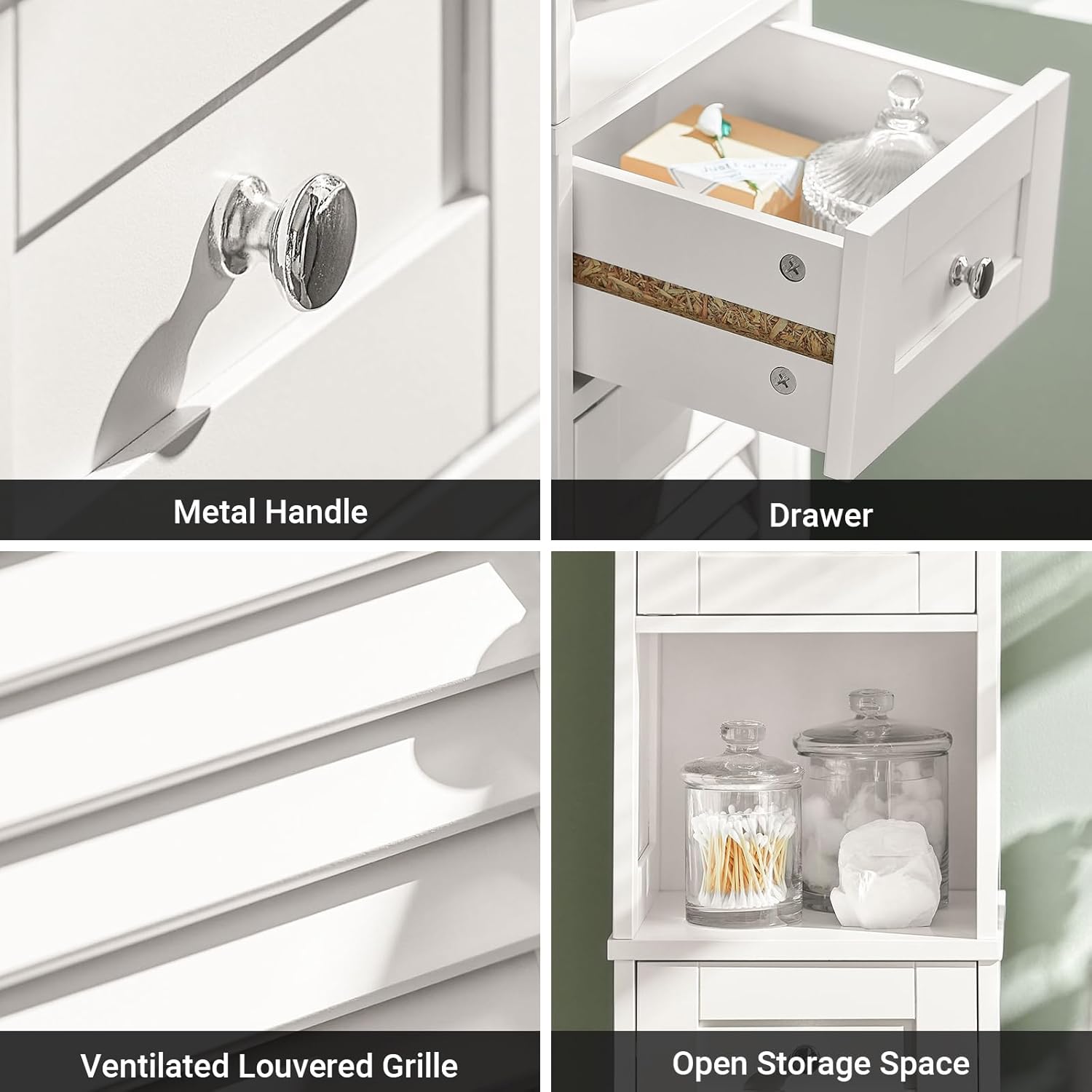 Slim Tall Bathroom Cabinet White Louver Door Storage Cupboard