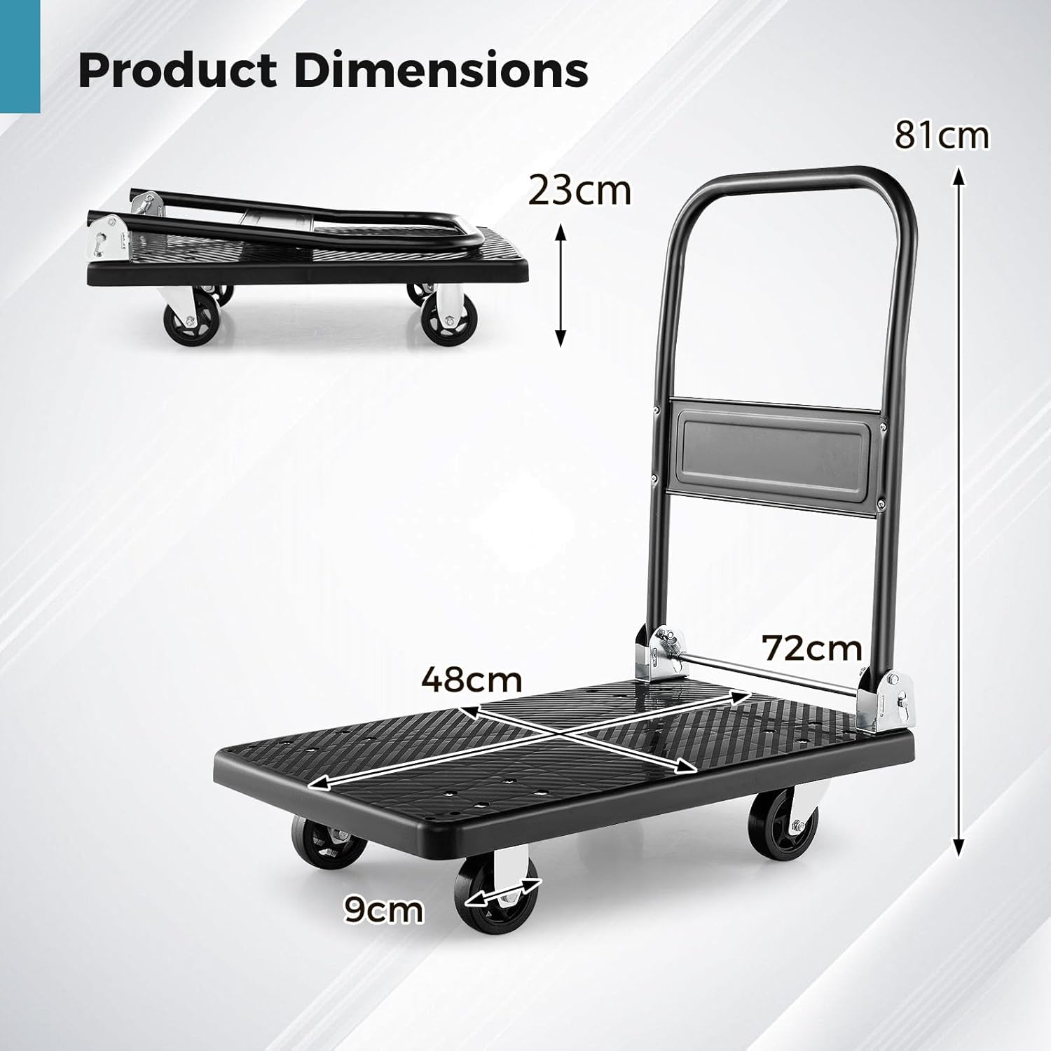 200KG Folding Platform Trolley Flatbed Truck Dolly Brake Wheels