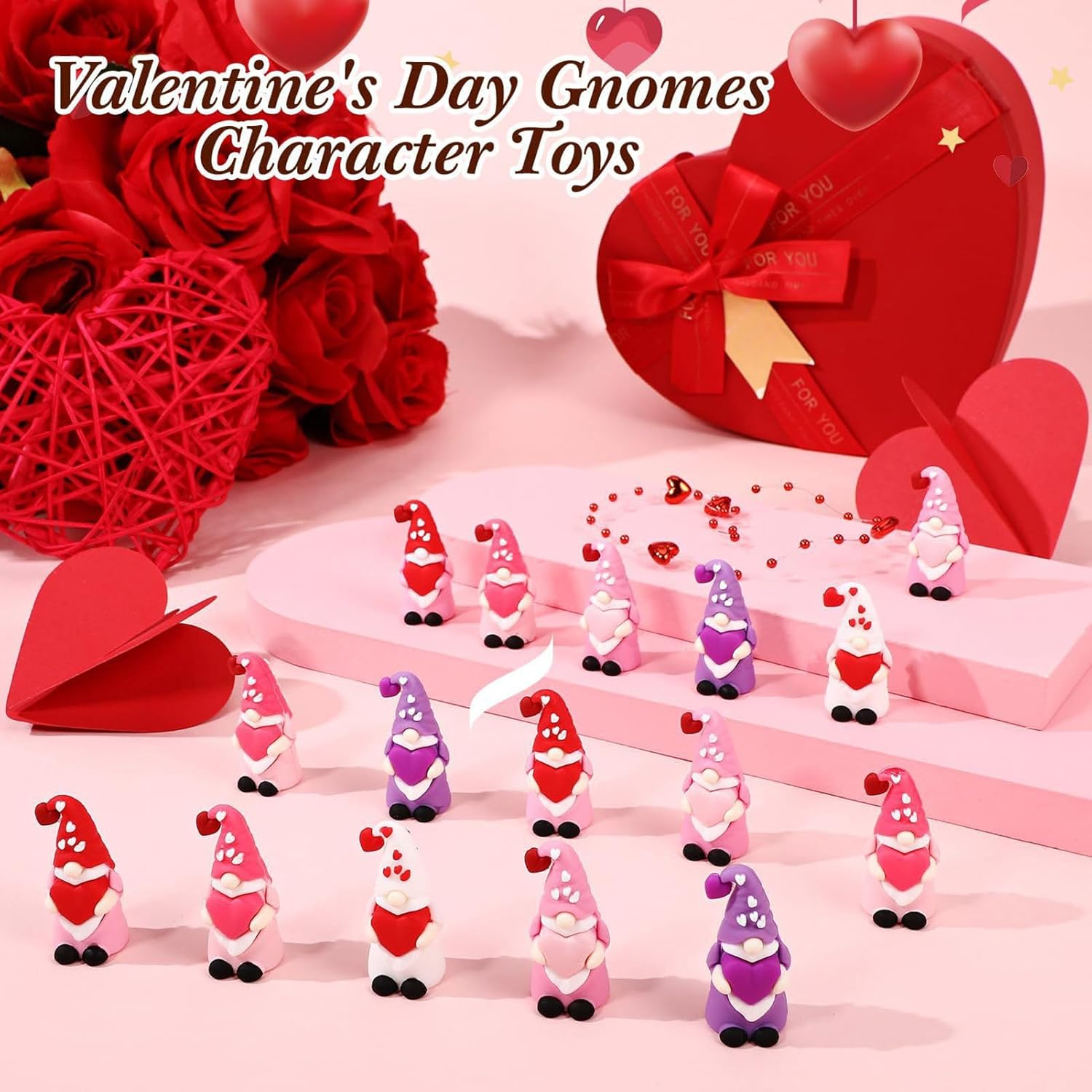50Pcs Mini Valentines Gnomes Rubber Love Heart Table Decor